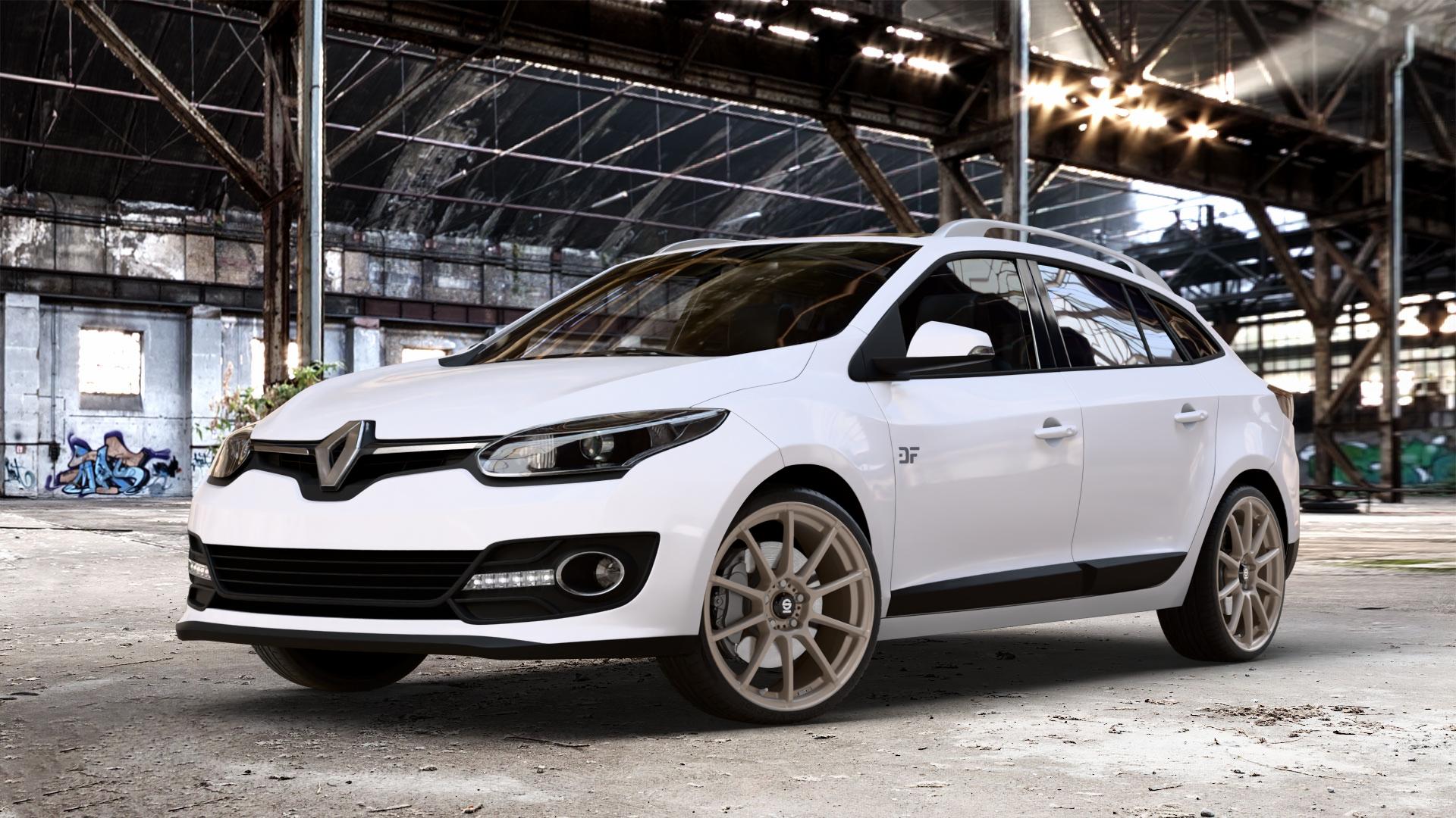 SPARCO ASSETTO GARA MATT BRONZE Felge mit Reifen in 19Zoll Winterfelge Alufelge auf weissem Renault Megane III Grandtour Typ Z ⬇️ mit 15mm Tieferlegung ⬇️ Old Industrial Hall_max_4400mm_2024 Frontansicht_1
