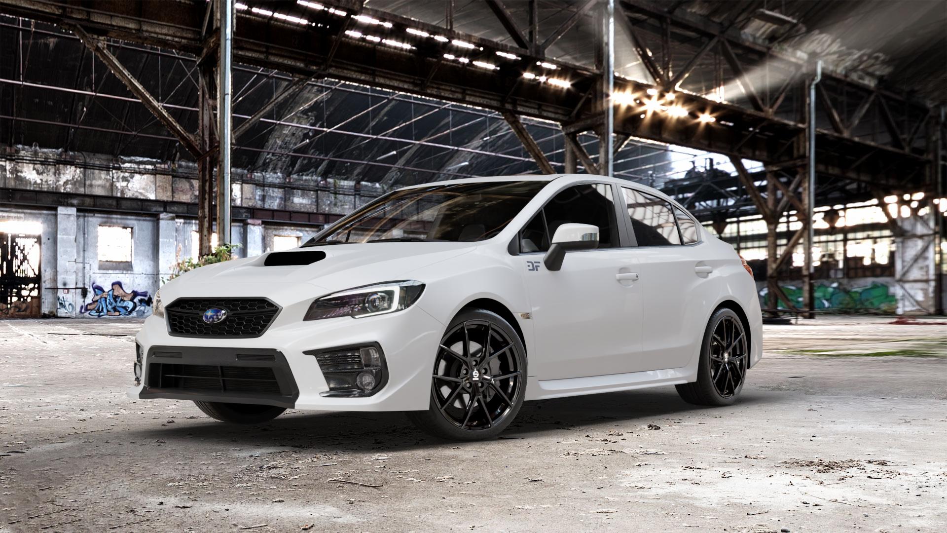SPARCO PODIO GLOSS BLACK Felge mit Reifen schwarz in 19Zoll Winterfelge Alufelge auf weissem Subaru WRX Typ V1 Model 2018 ⬇️ mit 15mm Tieferlegung ⬇️ Old Industrial Hall_max_5300mm_2024 Frontansicht_1