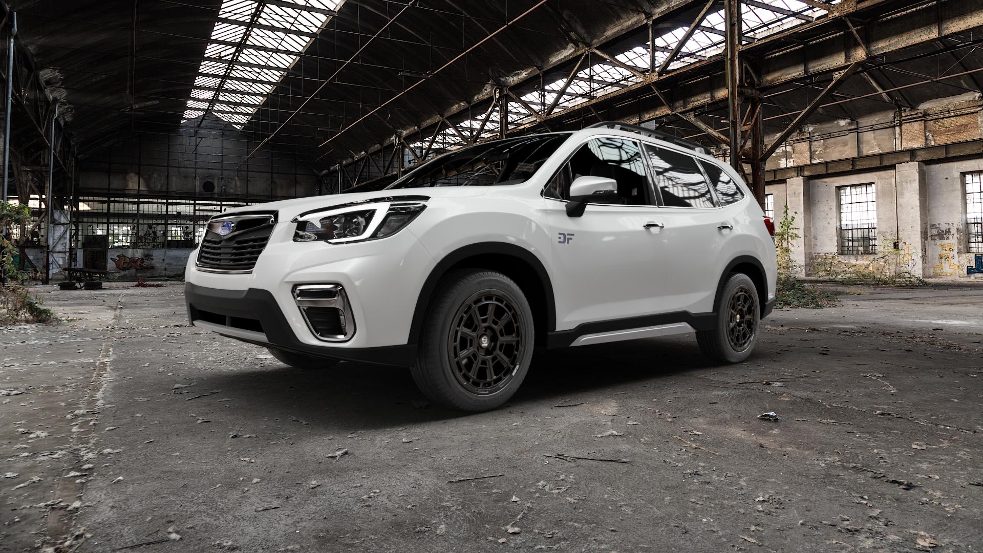 SPARCO STERRATO MATT BLACK Felge mit Reifen schwarz in 18Zoll Winterfelge Alufelge auf weissem Subaru Forester V Typ S5 ⬇️ mit 15mm Tieferlegung ⬇️ Old Industrial Hall_max5000mm_2022 Frontansicht_1