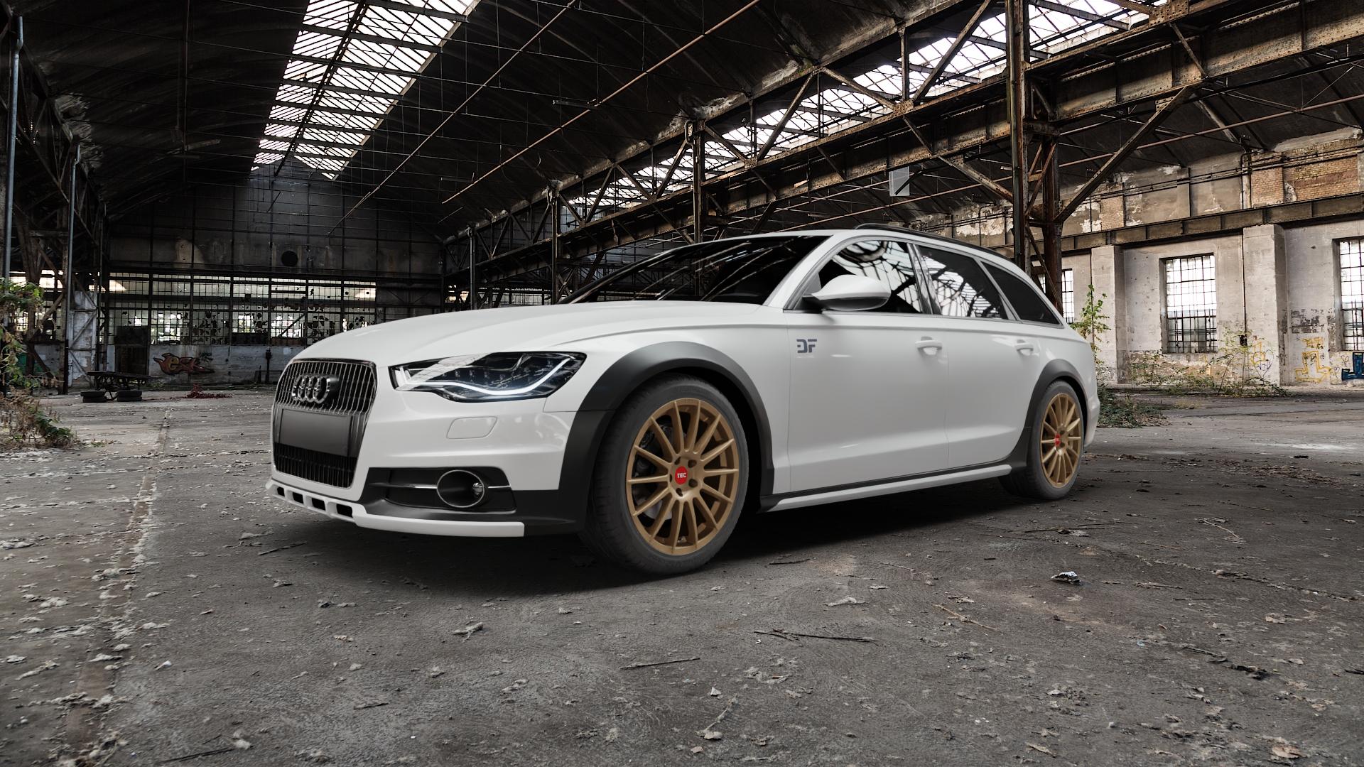 Tec Speedwheels AS2 Bronze Felge mit Reifen in 19Zoll Winterfelge Alufelge auf weissem Audi A6 Allroad Quattro Typ 4G/C7 Facelift ⬇️ mit 15mm Tieferlegung ⬇️ Old Industrial Hall_max5000mm_2022 Frontansicht_1