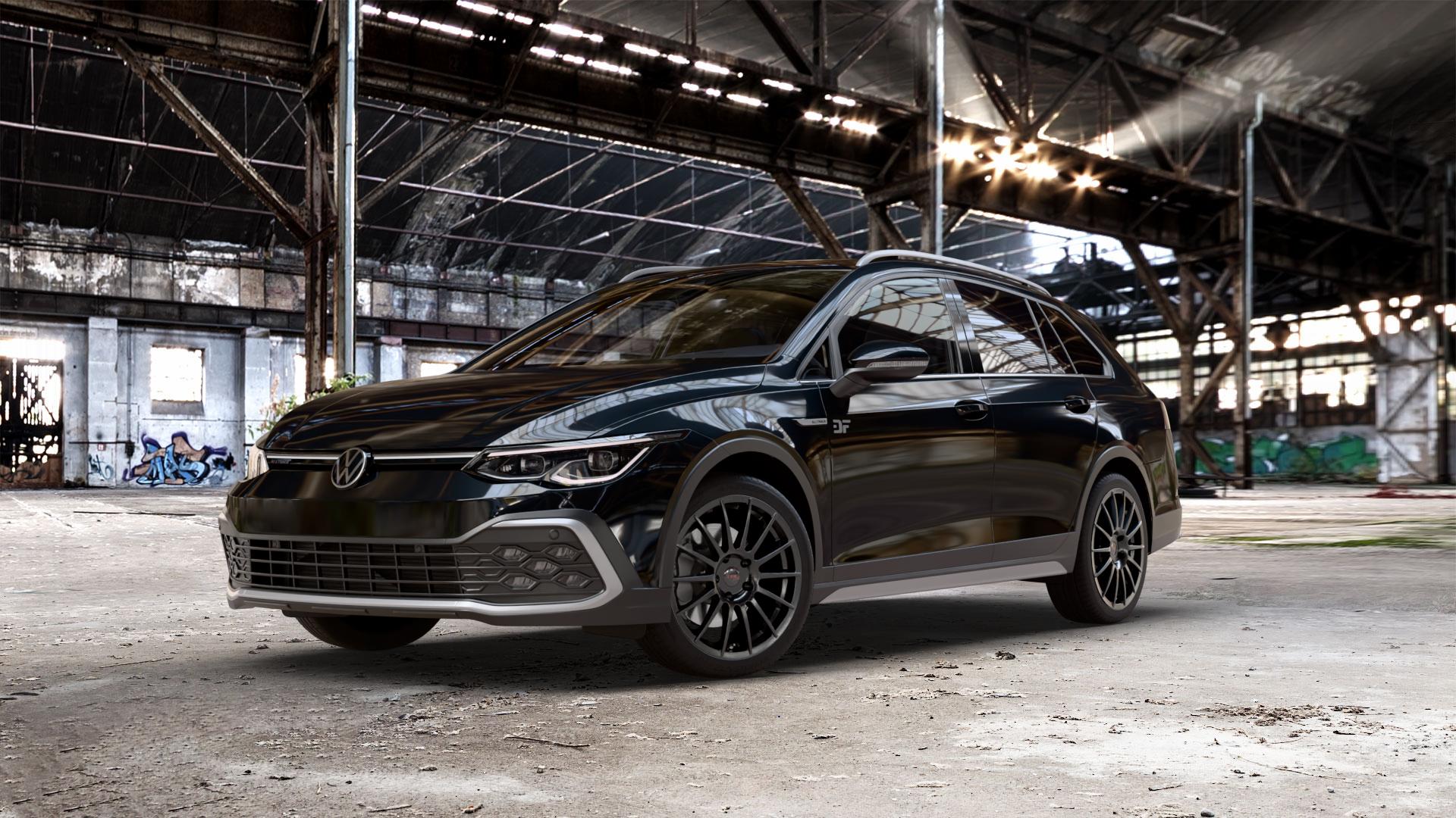 Tec Speedwheels AS2 Schwarz Glanz Felge mit Reifen in 18Zoll Winterfelge Alufelge auf metallic schwarzem Volkswagen (VW) Golf 8 Variant Alltrack 2,0l TDI 4Motion 147kW (200 PS) ⬇️ mit 15mm Tieferlegung ⬇️ Old Industrial Hall_max_5300mm_2024 Frontansicht_1