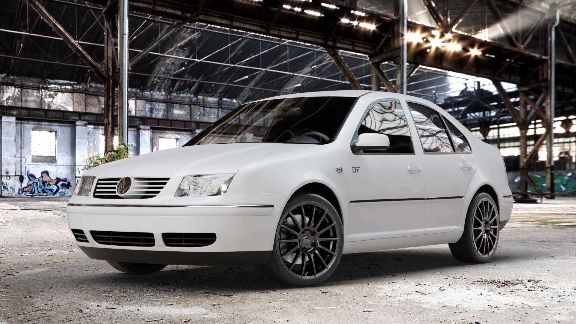 Tec Speedwheels AS2 Schwarz Glanz Felge mit Reifen in 18Zoll Winterfelge Alufelge auf weissem Volkswagen (VW) Bora Variant ⬇️ mit 15mm Tieferlegung ⬇️ Old Industrial Hall_max_4400mm_2024 Frontansicht_1