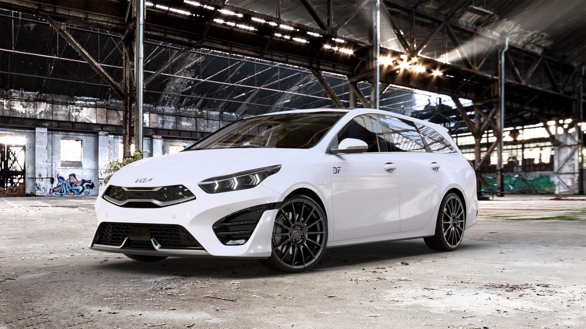 Tec Speedwheels AS2 Schwarz Glanz Felge mit Reifen in 19Zoll Winterfelge Alufelge auf weissem Kia Ceed Kombi Typ CD Facelift 1,0l T-GDI 88kW Mild-Hybrid (120 PS) 74kW (101 1,5l 118kW (160 1,6l CRDi 100kW (136 GDI 77kW Hybrid (105 103kW (140 ⬇️ mit 15mm Tieferlegung ⬇️ Old Industrial Hall_max_5300mm_2024 Frontansicht_1
