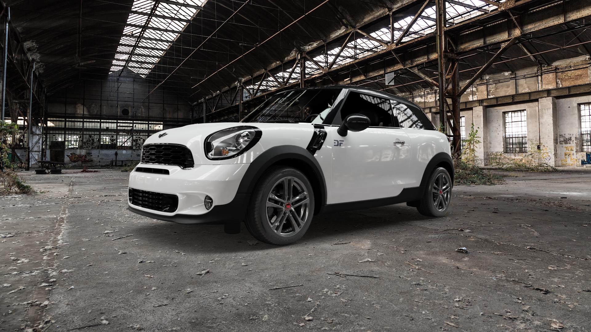 Tec Speedwheels AS4 Gun Metal Felge mit Reifen grau anthrazit in 17Zoll Winterfelge Alufelge auf weissem Mini R61 Typ UKL-C/X (Paceman) ⬇️ mit 15mm Tieferlegung ⬇️ Old Industrial Hall_max5000mm_2022 Frontansicht_1