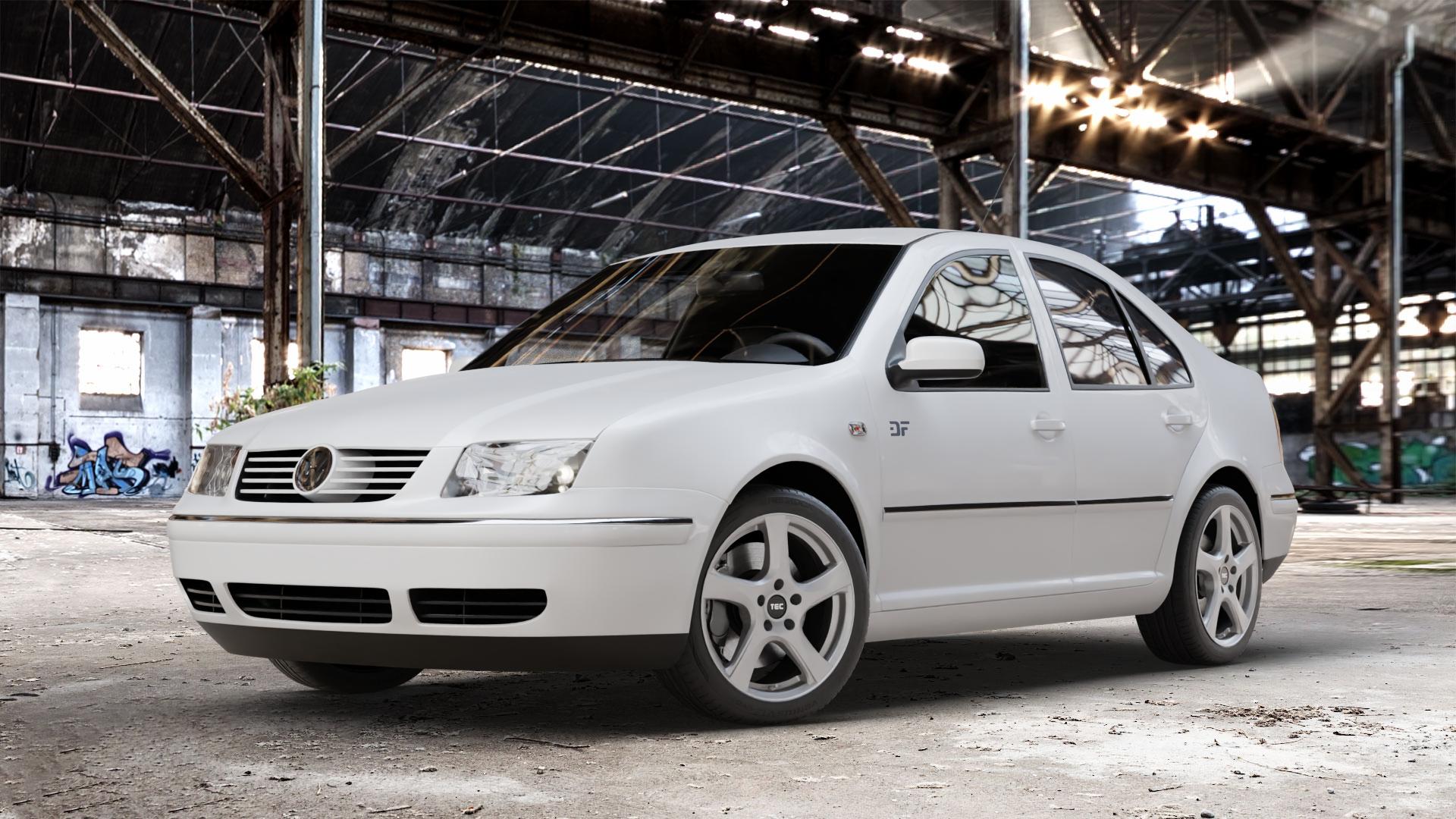 Tec Speedwheels AS5 Gun Metal Felge mit Reifen grau anthrazit in 17Zoll Winterfelge Alufelge auf weissem Volkswagen (VW) Bora Variant ⬇️ mit 15mm Tieferlegung ⬇️ Old Industrial Hall_max_4400mm_2024 Frontansicht_1