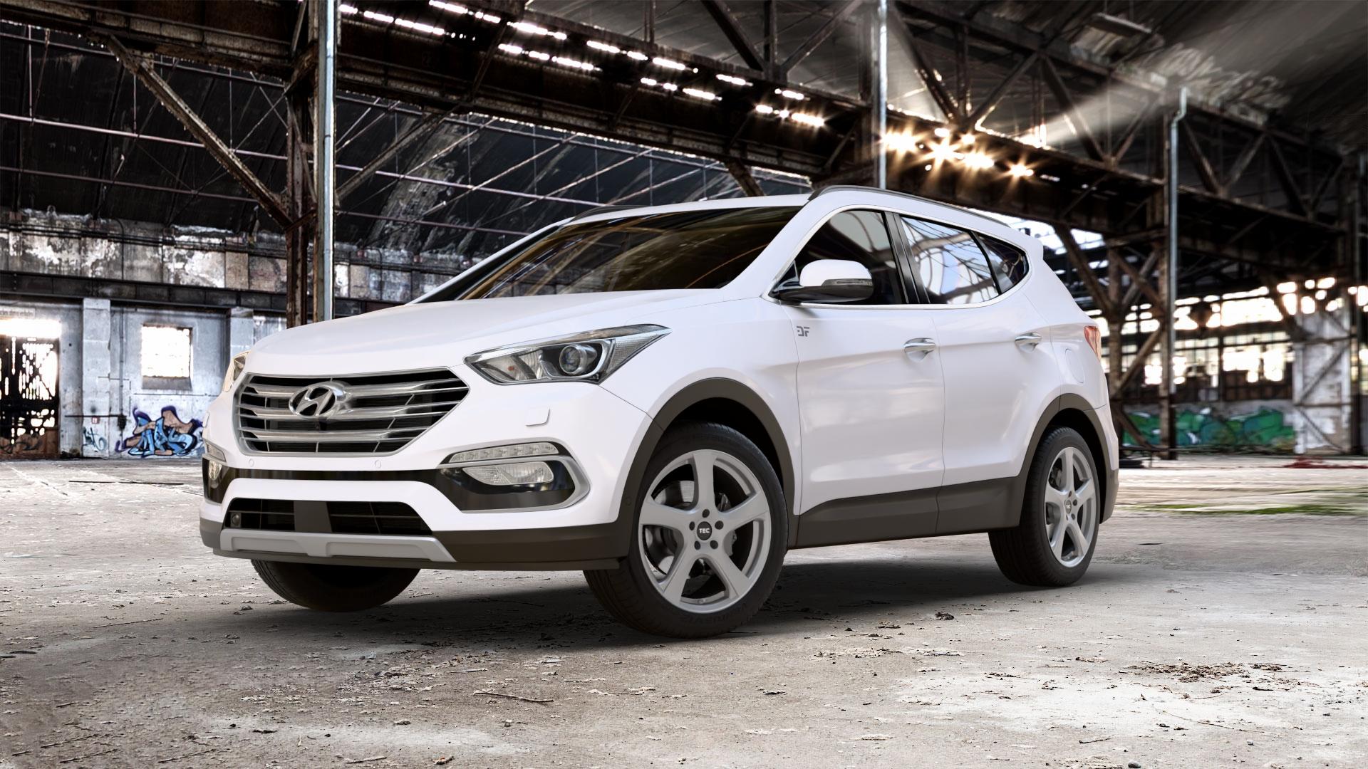 Tec Speedwheels AS5 Gun Metal Felge mit Reifen grau anthrazit in 19Zoll Winterfelge Alufelge auf weissem Hyundai Santa Fé III Typ DM Facelift ⬇️ mit 15mm Tieferlegung ⬇️ Old Industrial Hall_max_5300mm_2024 Frontansicht_1