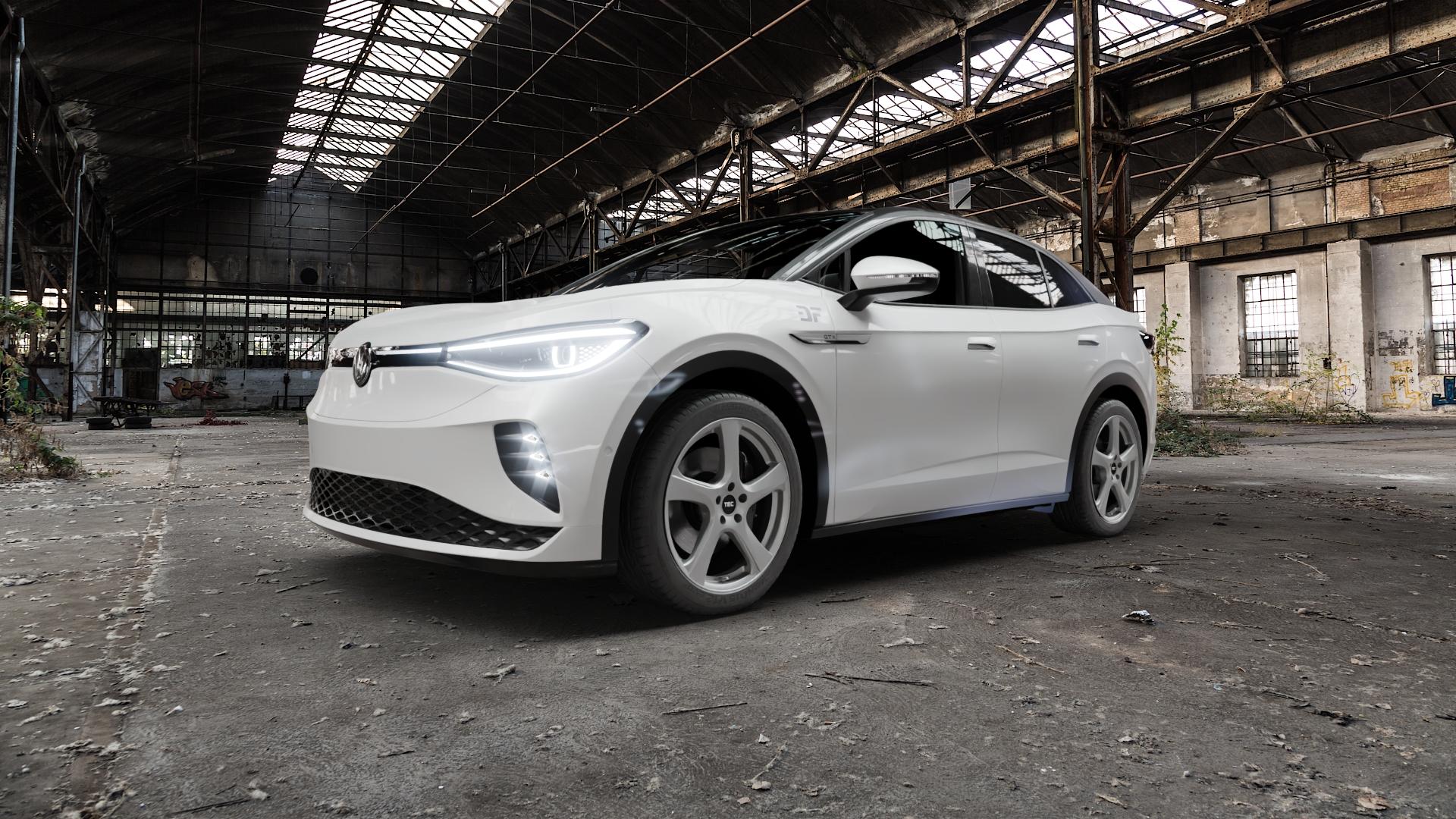 Tec Speedwheels AS5 Gun Metal Felge mit Reifen grau anthrazit in 20Zoll Winterfelge Alufelge auf weissem Volkswagen (VW) ID.5 0,0l 77kW GTX 4Motion (220kW) (105 PS) ⬇️ mit 15mm Tieferlegung ⬇️ Old Industrial Hall_max5000mm_2022 Frontansicht_1