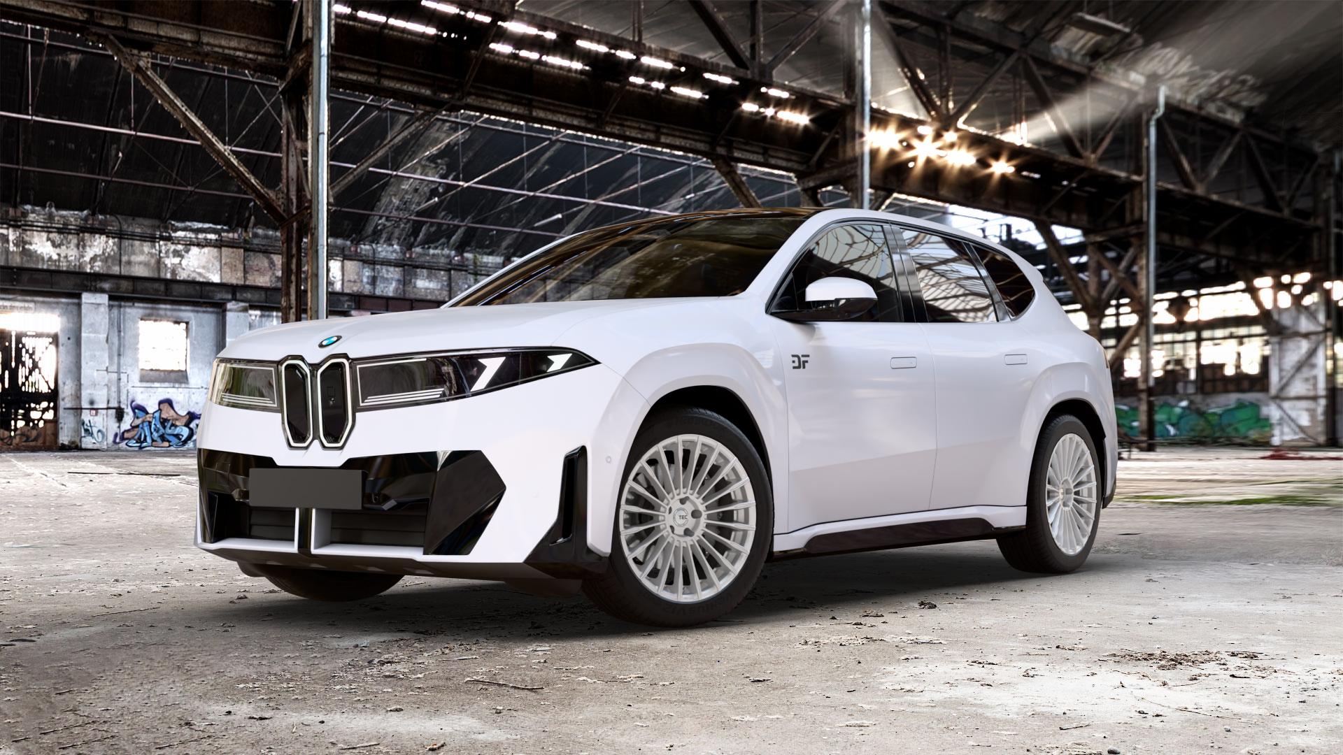 Tec Speedwheels GT5 Hyper Silber Felge mit Reifen in 20Zoll Winterfelge Alufelge auf Weiss Uni BMW iX3 (N-XA) ⬇️ mit 15mm Tieferlegung ⬇️ Old Industrial Hall_max_5300mm_2024 Frontansicht_1