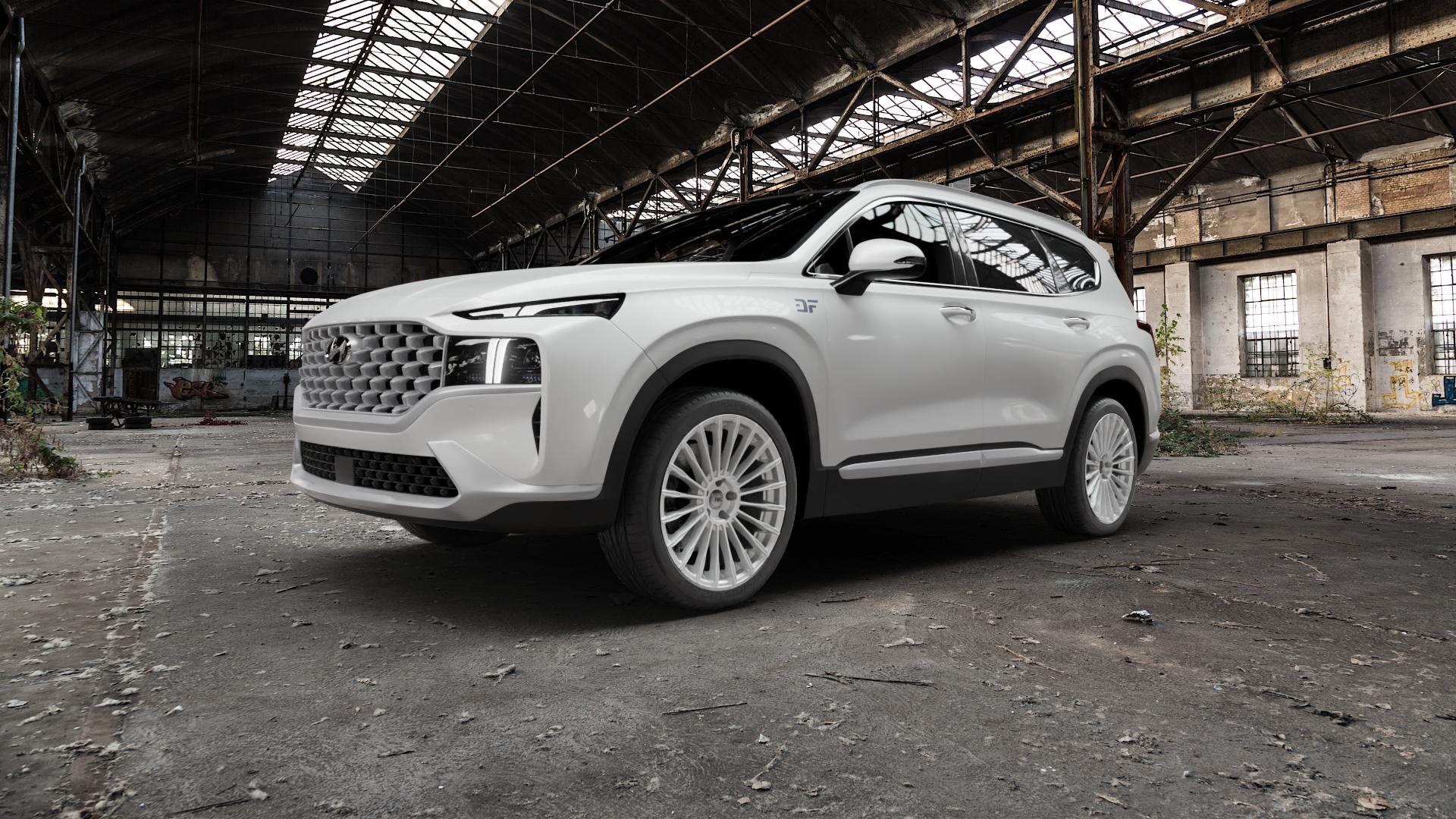 Tec Speedwheels GT5 Hyper Silber Felge mit Reifen in 20Zoll Winterfelge Alufelge auf weissem Hyundai Santa Fé IV Typ TM Facelift ⬇️ mit 15mm Tieferlegung ⬇️ Old Industrial Hall_max5000mm_2022 Frontansicht_1