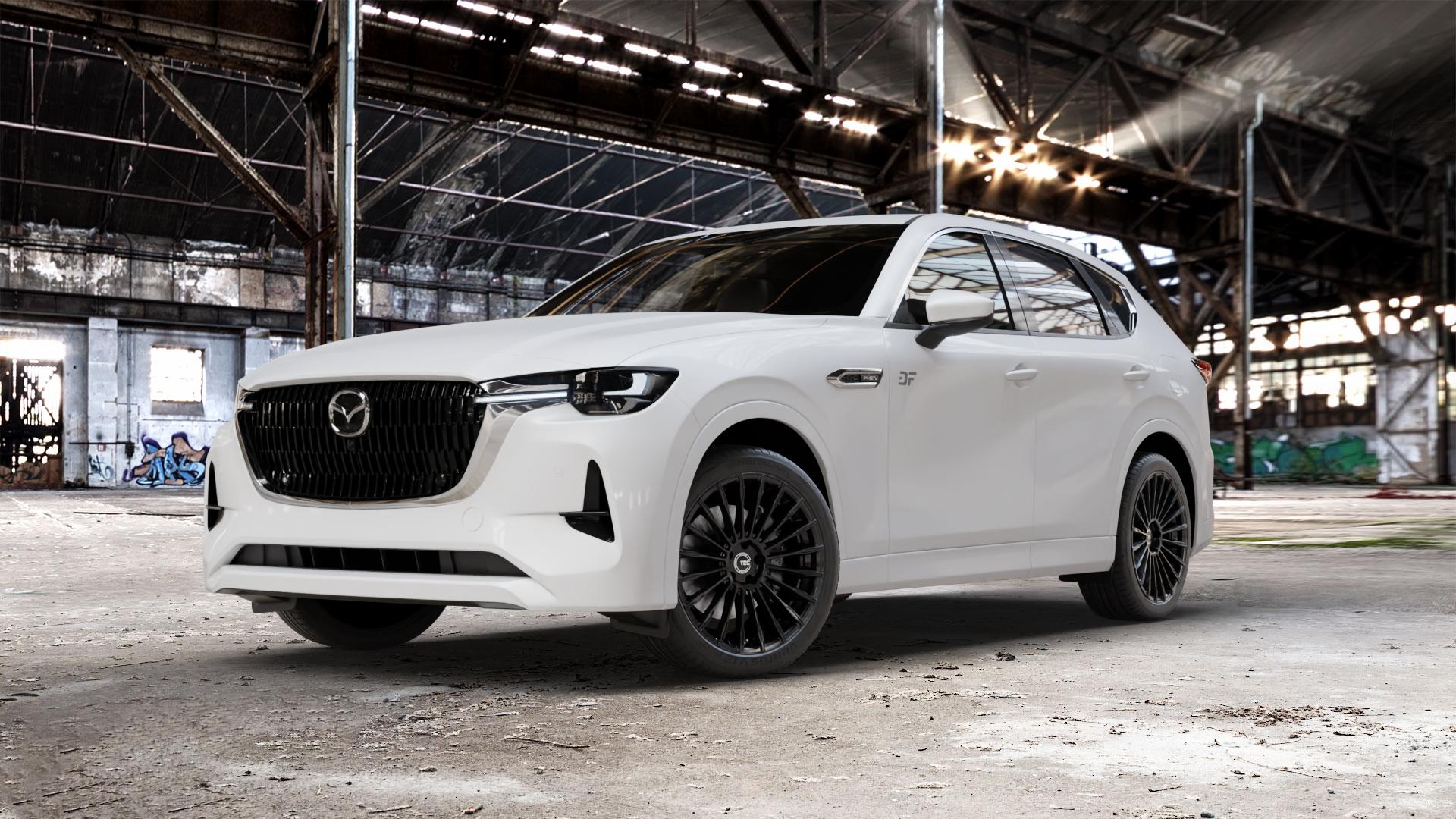 Tec Speedwheels GT5 Schwarz Glanz Felge mit Reifen in 20Zoll Winterfelge Alufelge auf weissem Mazda CX-60 Typ KH01 CX ⬇️ mit 15mm Tieferlegung ⬇️ Old Industrial Hall_max_5300mm_2024 Frontansicht_1