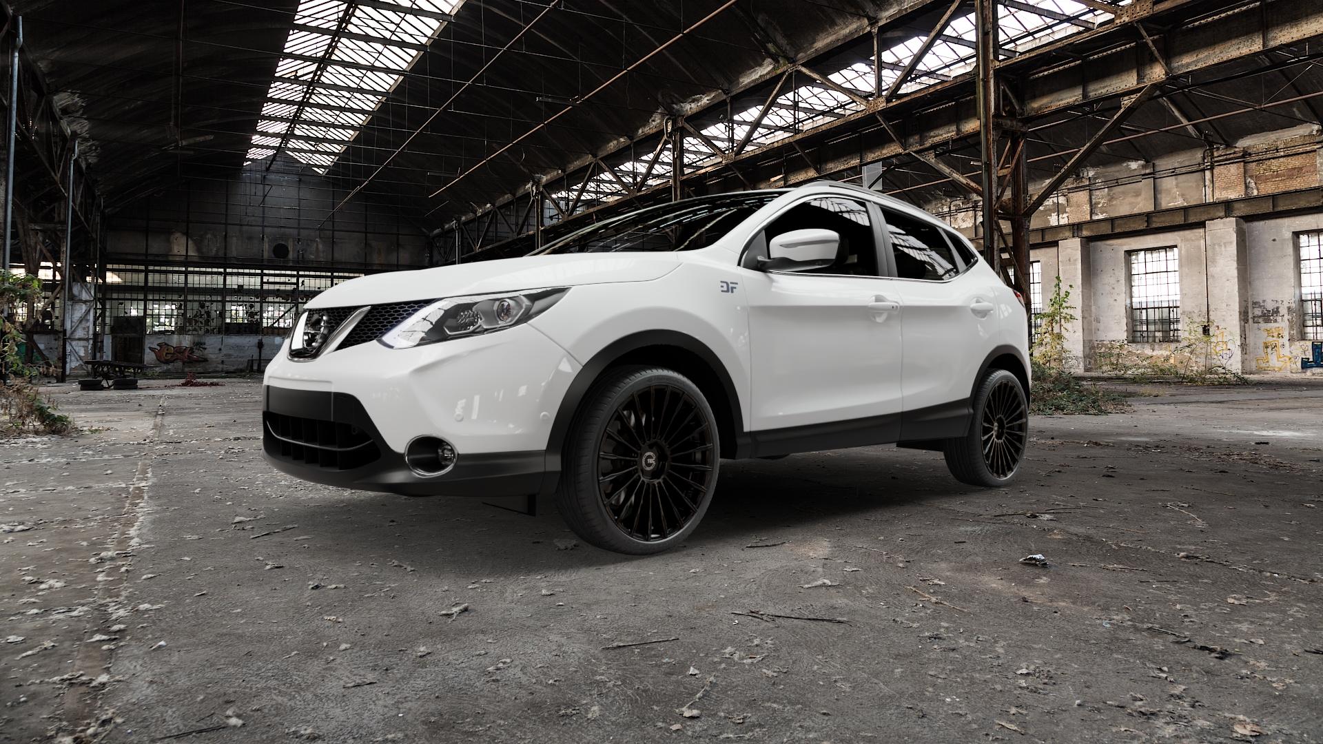Tec Speedwheels GT5 Schwarz Glanz Felge mit Reifen in 20Zoll Winterfelge Alufelge auf weissem Nissan Qashqai Typ J11 Facelift ⬇️ mit 15mm Tieferlegung ⬇️ Old Industrial Hall_max5000mm_2022 Frontansicht_1