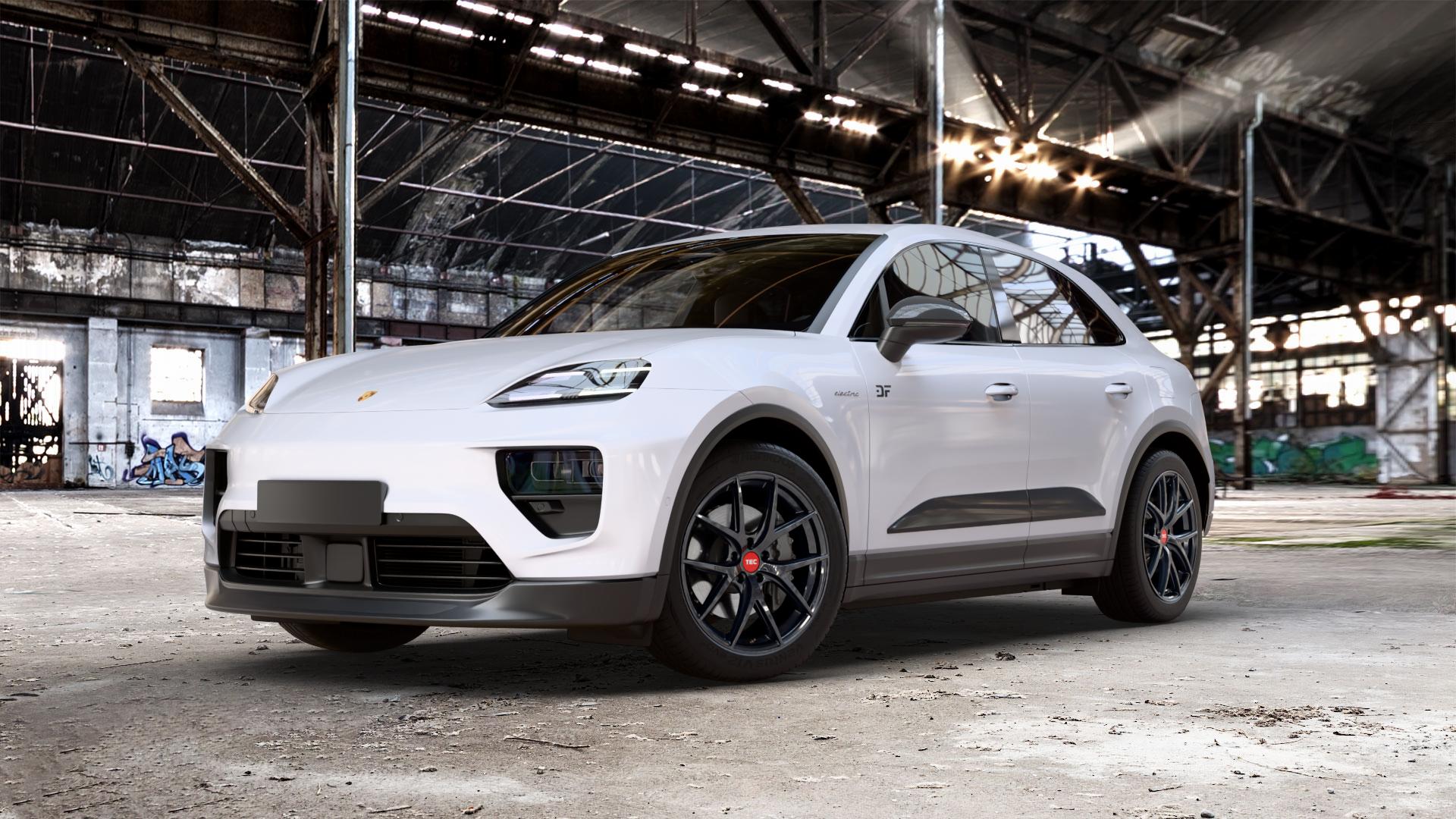 Tec Speedwheels GT6 EVO Schwarz Glanz Felge mit Reifen in 20Zoll Winterfelge Alufelge auf Weiss Uni Porsche Macan Typ XA ⬇️ mit 15mm Tieferlegung ⬇️ Old Industrial Hall_max_5300mm_2024 Frontansicht_1