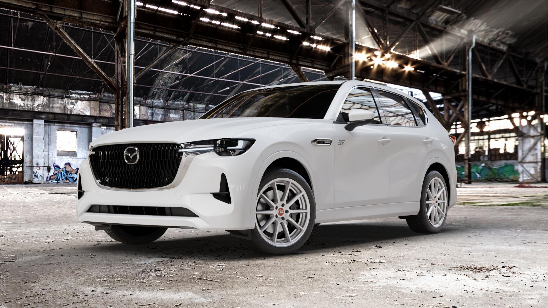 Tec Speedwheels GT7 Hyper Silber Felge mit Reifen in 20Zoll Winterfelge Alufelge auf weissem Mazda CX-60 Typ KH01 CX ⬇️ mit 15mm Tieferlegung ⬇️ Old Industrial Hall_max_5300mm_2024 Frontansicht_1