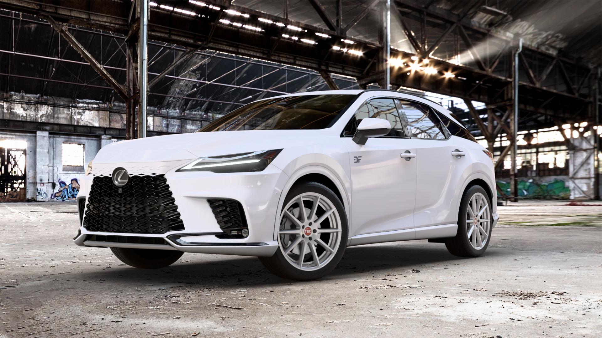Tec Speedwheels GT7 Hyper Silber Felge mit Reifen in 21Zoll Winterfelge Alufelge auf weissem Lexus RX V Typ AL3(M) 2,5l 140kW RX350H AWD (190 PS) 136kW RX450H+ (185 2,4l 200kW RX500H (272 AL3(M)-TGRE ⬇️ mit 15mm Tieferlegung ⬇️ Old Industrial Hall_max_5300mm_2024 Frontansicht_1