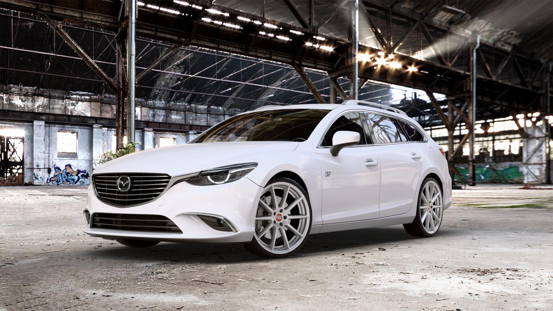 Tec Speedwheels GT7 Hyper Silber Felge mit Reifen in 21Zoll Winterfelge Alufelge auf weissem Mazda 6 III (12-15) Sport Kombi (GJ/GH) (15-18) (GH) Facelift (18-) (GJ) ⬇️ mit 15mm Tieferlegung ⬇️ Old Industrial Hall_max_5300mm_2024 Frontansicht_1