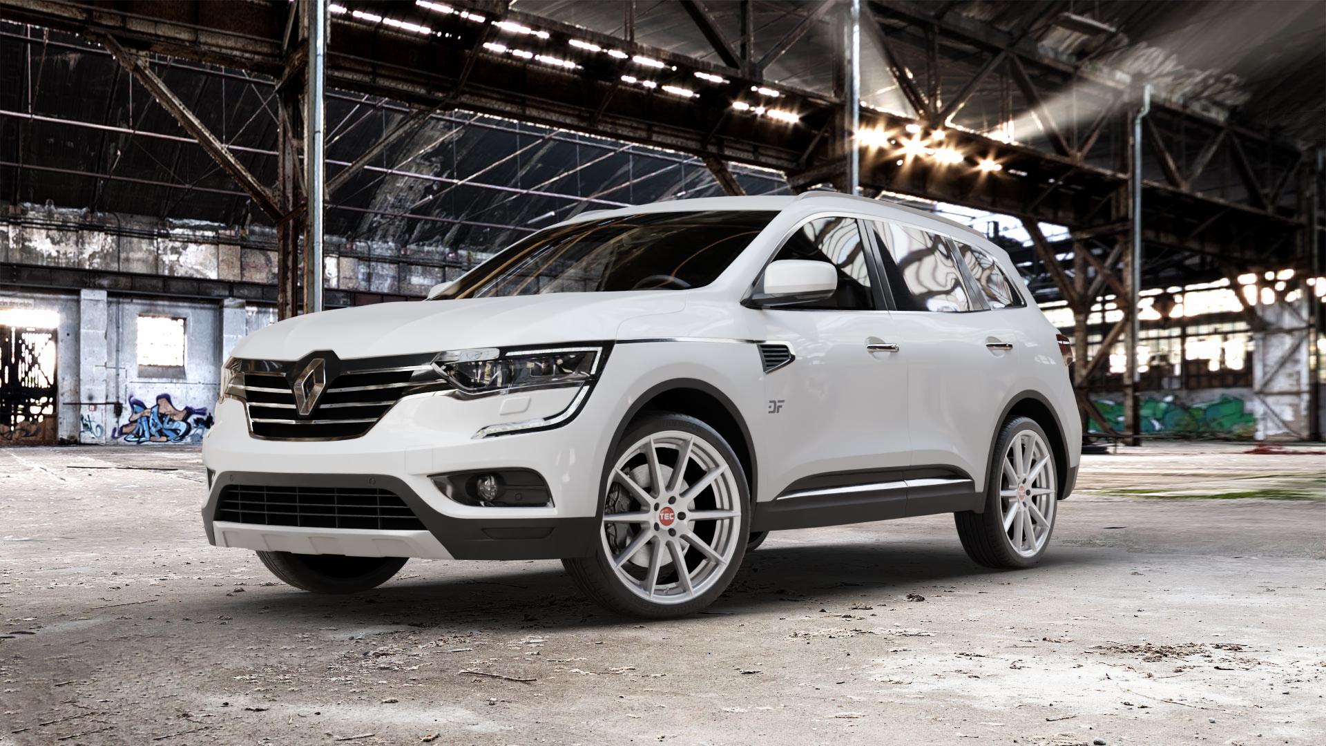 Tec Speedwheels GT7 Hyper Silber Felge mit Reifen in 21Zoll Winterfelge Alufelge auf weissem Renault Koleos II Typ RZG ⬇️ mit 15mm Tieferlegung ⬇️ Old Industrial Hall_max_5300mm_2024 Frontansicht_1