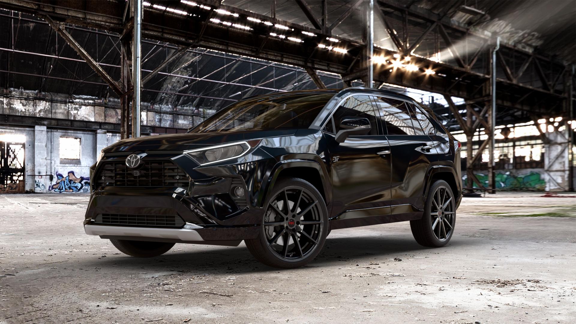 Tec Speedwheels GT7 Schwarz Glanz Felge mit Reifen in 21Zoll Winterfelge Alufelge auf metallic schwarzem Toyota RAV 4 V Typ XA5(EU,M) Rav ⬇️ mit 15mm Tieferlegung ⬇️ Old Industrial Hall_max_5300mm_2024 Frontansicht_1
