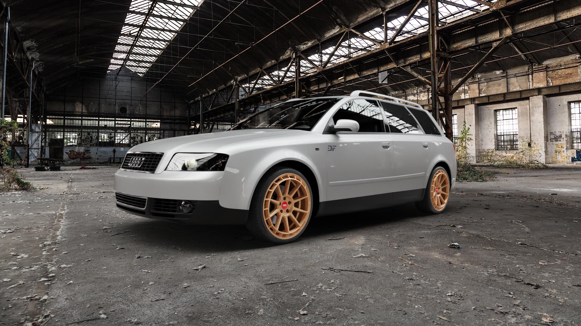 Tec Speedwheels GT8 Rosé Gold Felge mit Reifen in 19Zoll Winterfelge Alufelge auf silbernem Audi A4 Typ 8E5/B6 (Avant) ⬇️ mit 15mm Tieferlegung ⬇️ Old Industrial Hall_max5000mm_2022 Frontansicht_1