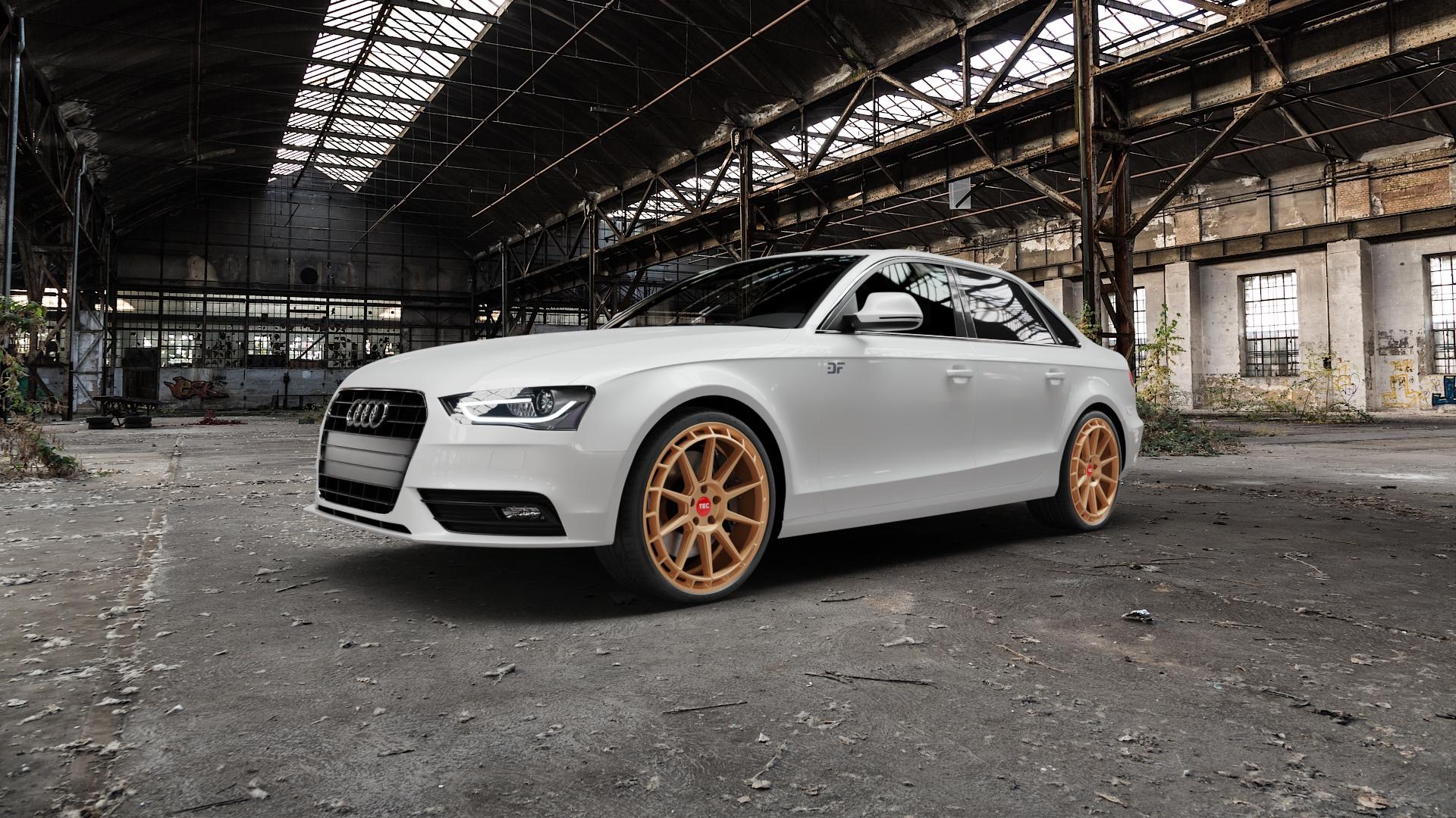 Tec Speedwheels GT8 Rosé Gold Felge mit Reifen in 20Zoll Winterfelge Alufelge auf weissem Audi A4 Typ 8K2/B8 (Limousine) Facelift ⬇️ mit 15mm Tieferlegung ⬇️ Old Industrial Hall_max5000mm_2022 Frontansicht_1