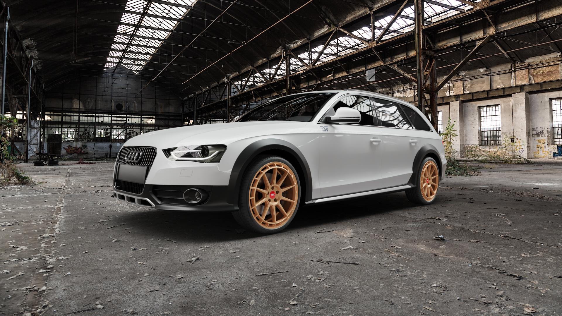 Tec Speedwheels GT8 Rosé Gold Felge mit Reifen in 20Zoll Winterfelge Alufelge auf weissem Audi A4 Typ 8KH/B8 Allroad Facelift ⬇️ mit 15mm Tieferlegung ⬇️ Old Industrial Hall_max5000mm_2022 Frontansicht_1