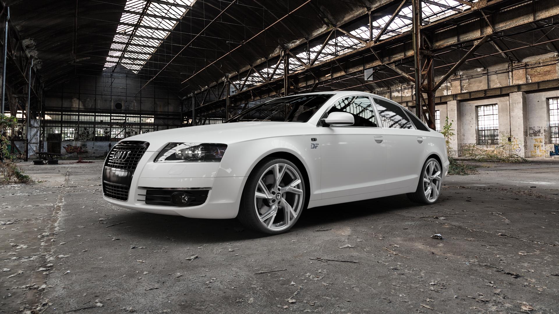 TOMASON AR1 anthracite diamond polished Felge mit Reifen grau silber mehrfarbig anthrazit in 20Zoll Alufelge auf weissem Audi A6 Typ 4F/C6 (Limousine) ⬇️ mit 15mm Tieferlegung ⬇️ Old Industrial Hall_max5000mm_2022 Frontansicht_1