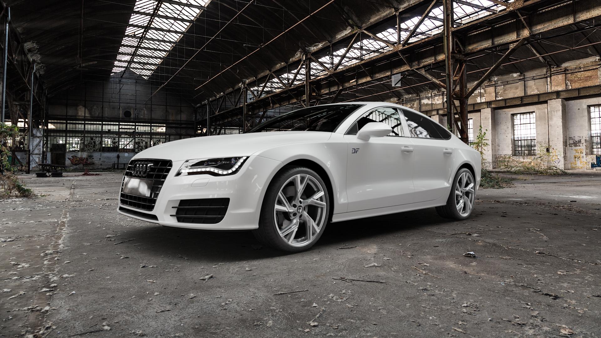 TOMASON AR1 anthracite diamond polished Felge mit Reifen grau silber mehrfarbig anthrazit in 20Zoll Alufelge auf weissem Audi A7 Typ 4G (Sportback) ⬇️ mit 15mm Tieferlegung ⬇️ Old Industrial Hall_max5000mm_2022 Frontansicht_1
