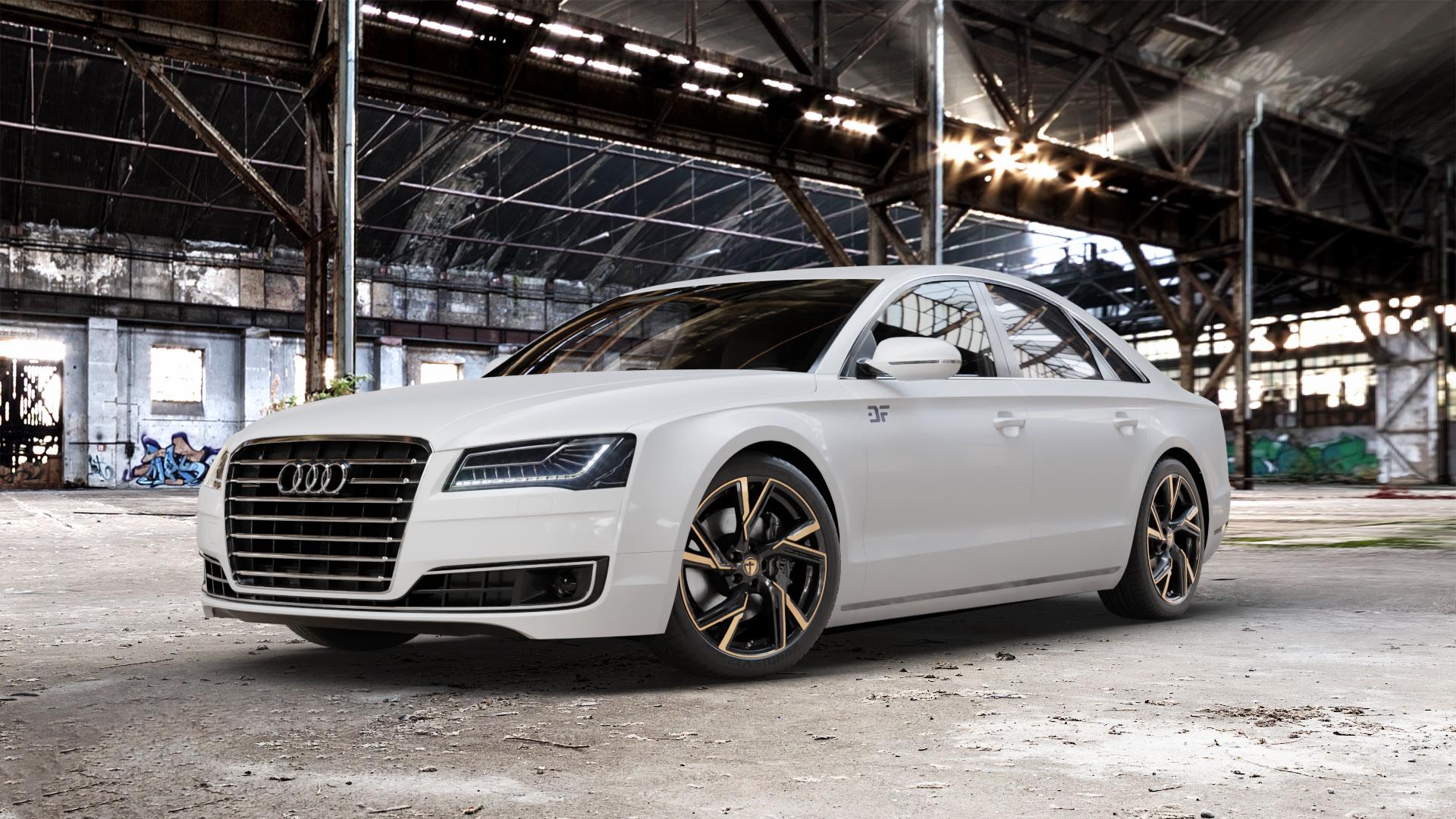 TOMASON AR1 black copper Felge mit Reifen schwarz bronze in 20Zoll Alufelge auf weissem Audi A8 Typ D4/4H Facelift ⬇️ mit 15mm Tieferlegung ⬇️ Old Industrial Hall_max_5300mm_2024 Frontansicht_1