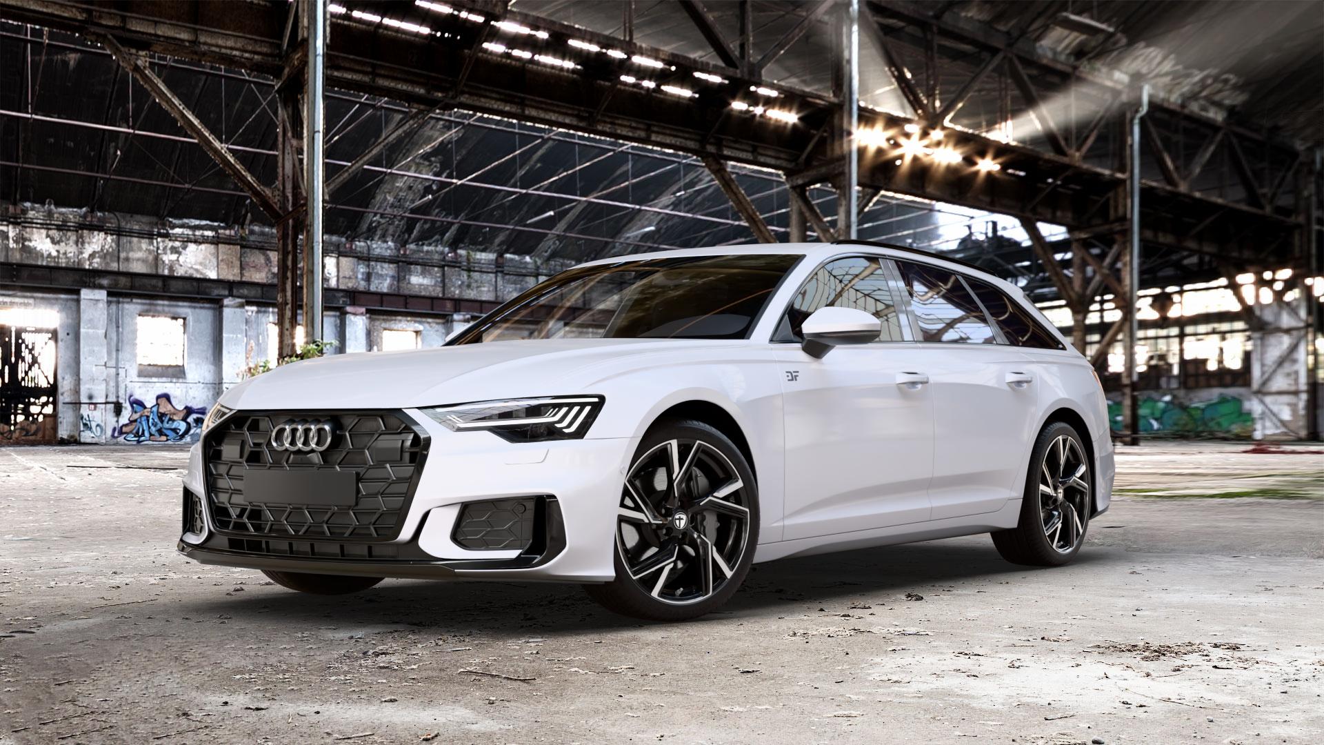 TOMASON AR1 black diamond polished Felge mit Reifen grau silber schwarz mehrfarbig anthrazit in 20Zoll Alufelge auf weissem Audi A6 Typ F2/C8 (Avant) Facelift 2,0l 35 TDI 120kW Mild-Hybrid (163 PS) 40 150kW (204 quattro TFSI 3,0l 45 180kW (245 195kW (265 50 210kW (286 e Hybrid 55 250k ⬇️ mit 15mm Tieferlegung ⬇️ Old Industrial Hall_max_5300mm_2024 Frontansicht_1