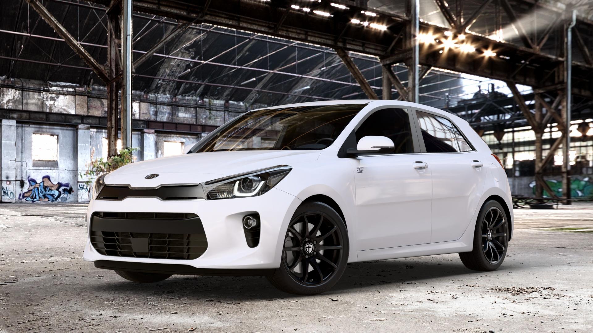 TOMASON TN1 black painted Felge mit Reifen schwarz in 17Zoll Winterfelge Alufelge auf weissem Kia Rio IV Typ YB Facelift ⬇️ mit 15mm Tieferlegung ⬇️ Old Industrial Hall_max_4400mm_2024 Frontansicht_1