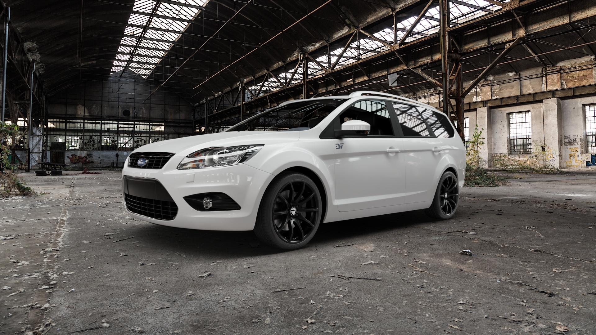 TOMASON TN1 black painted Felge mit Reifen schwarz in 18Zoll Winterfelge Alufelge auf weissem Ford Focus II Typ DA3 (Turnier) ⬇️ mit 15mm Tieferlegung ⬇️ Old Industrial Hall_max5000mm_2022 Frontansicht_1