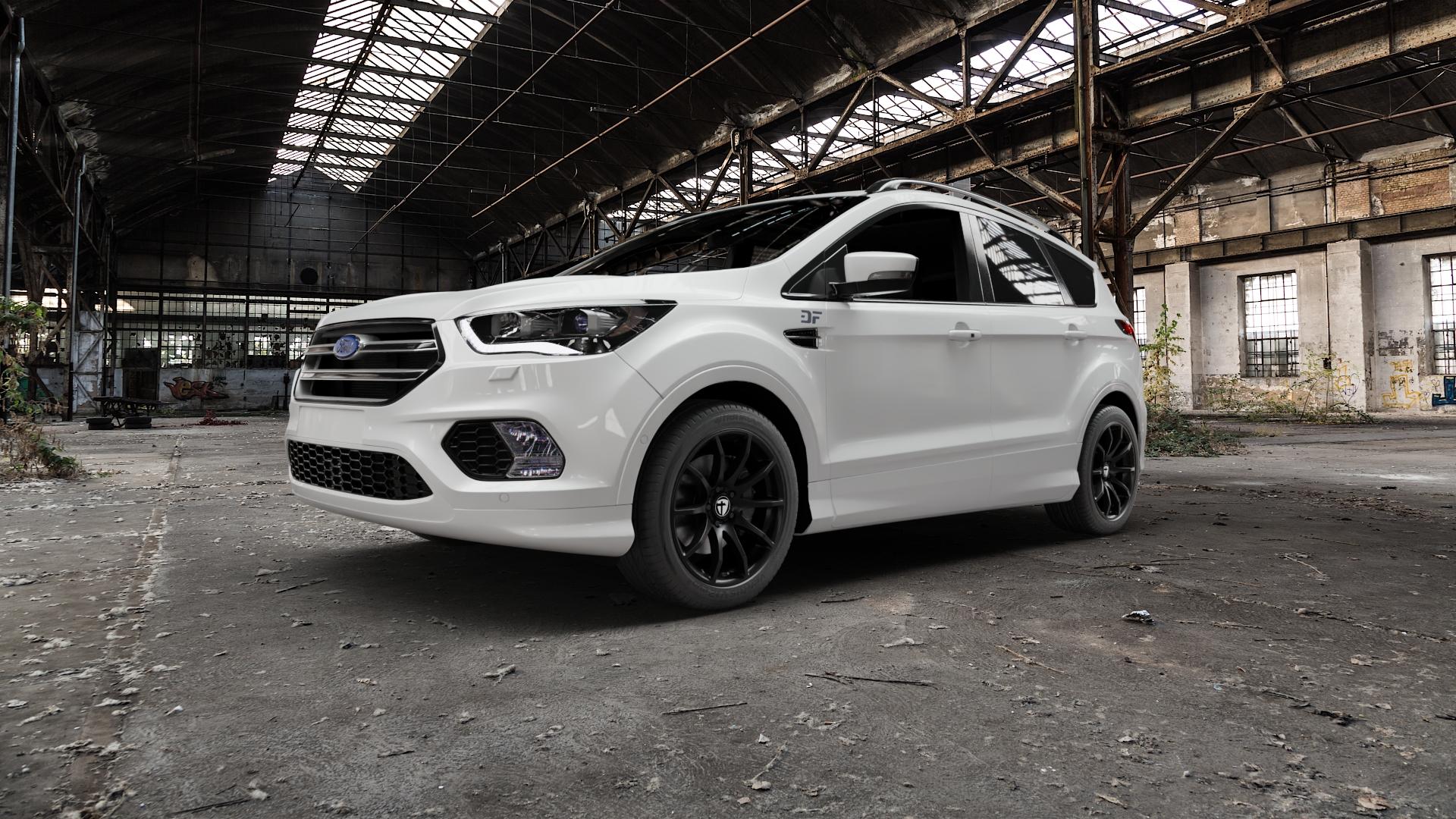 TOMASON TN1 black painted Felge mit Reifen schwarz in 18Zoll Winterfelge Alufelge auf weissem Ford Kuga II Facelift (15->) (17->) ⬇️ mit 15mm Tieferlegung ⬇️ Old Industrial Hall_max5000mm_2022 Frontansicht_1