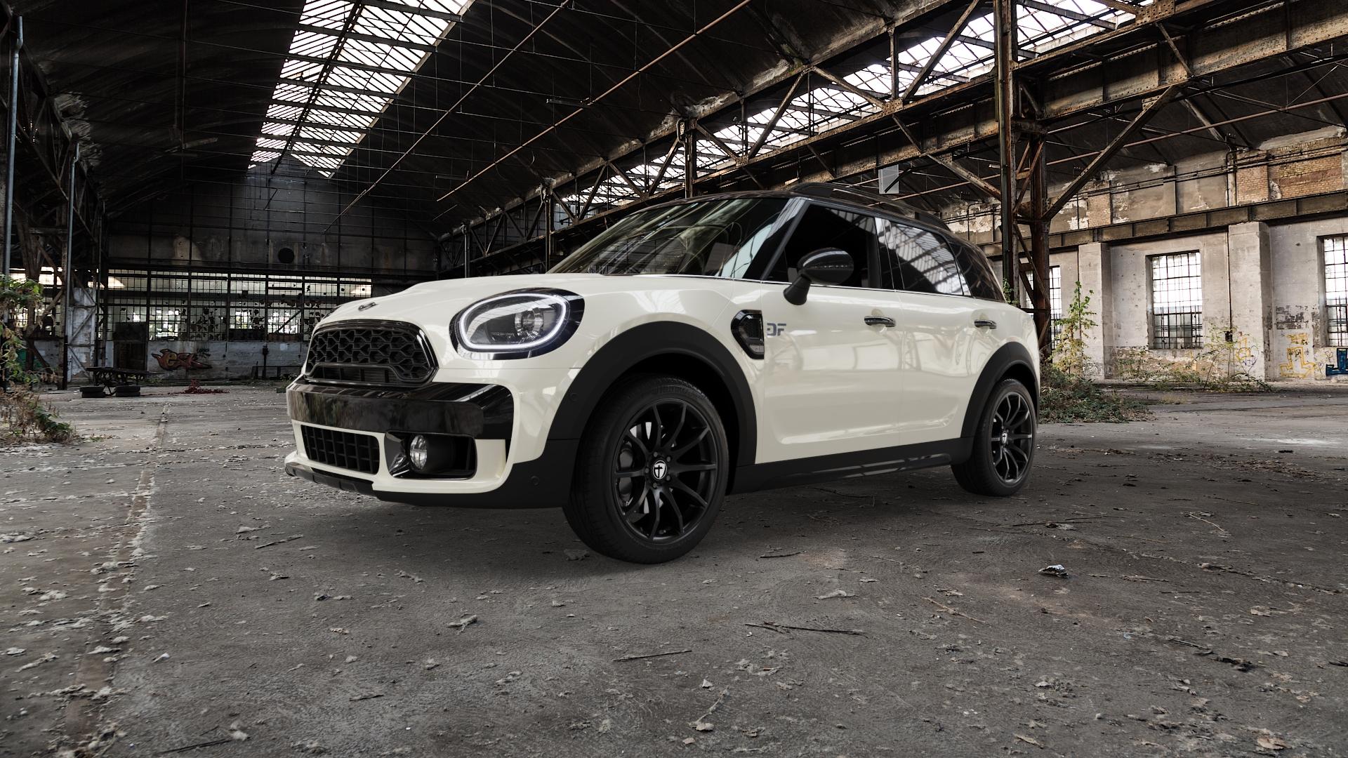 TOMASON TN1 black painted Felge mit Reifen schwarz in 18Zoll Winterfelge Alufelge auf weissem Mini F60 Typ FMX (Countryman) ⬇️ mit 15mm Tieferlegung ⬇️ Old Industrial Hall_max5000mm_2022 Frontansicht_1