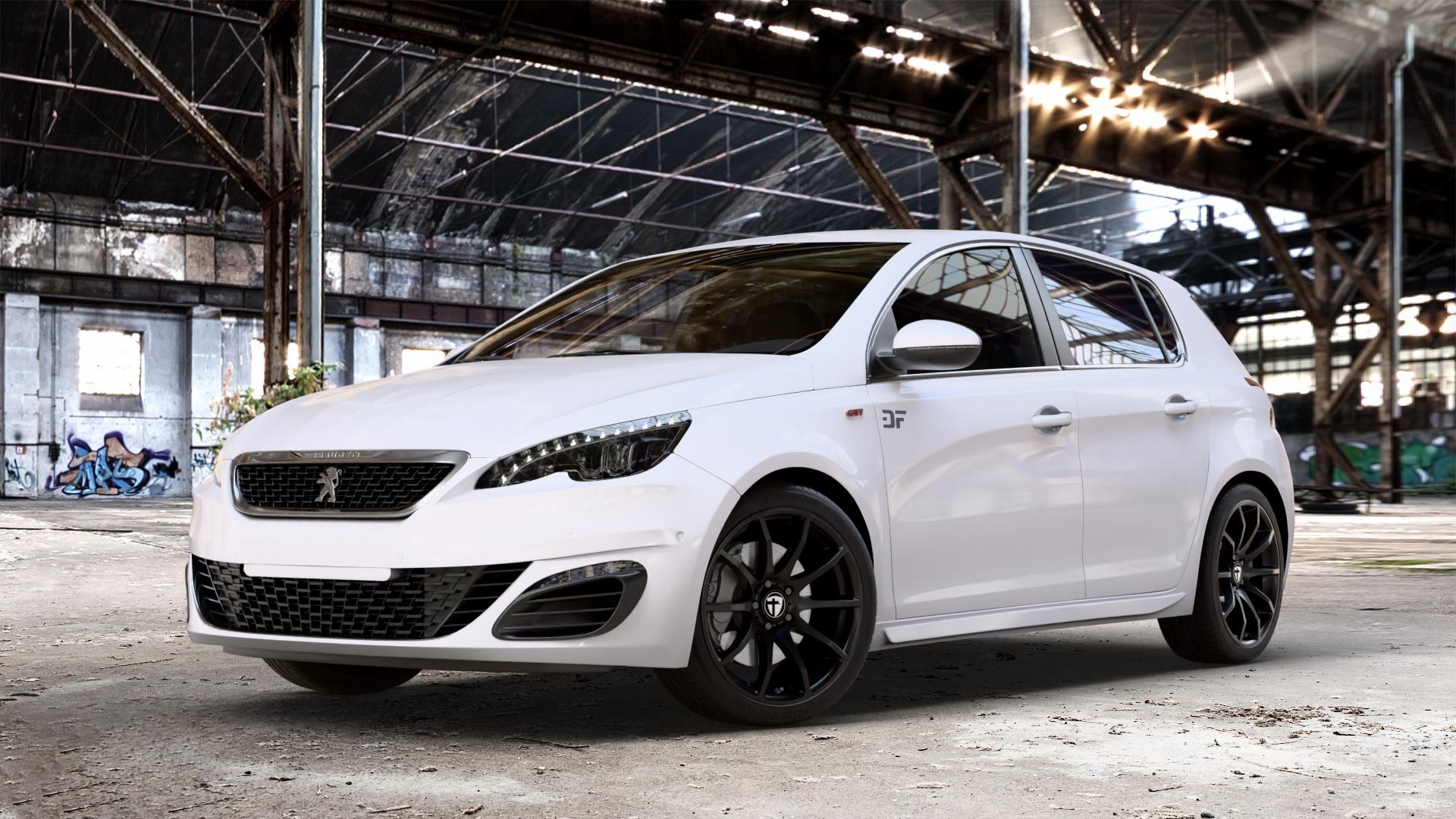 TOMASON TN1 black painted Felge mit Reifen schwarz in 18Zoll Winterfelge Alufelge auf weissem Peugeot 308 II Typ L Facelift ⬇️ mit 15mm Tieferlegung ⬇️ Old Industrial Hall_max_4400mm_2024 Frontansicht_1