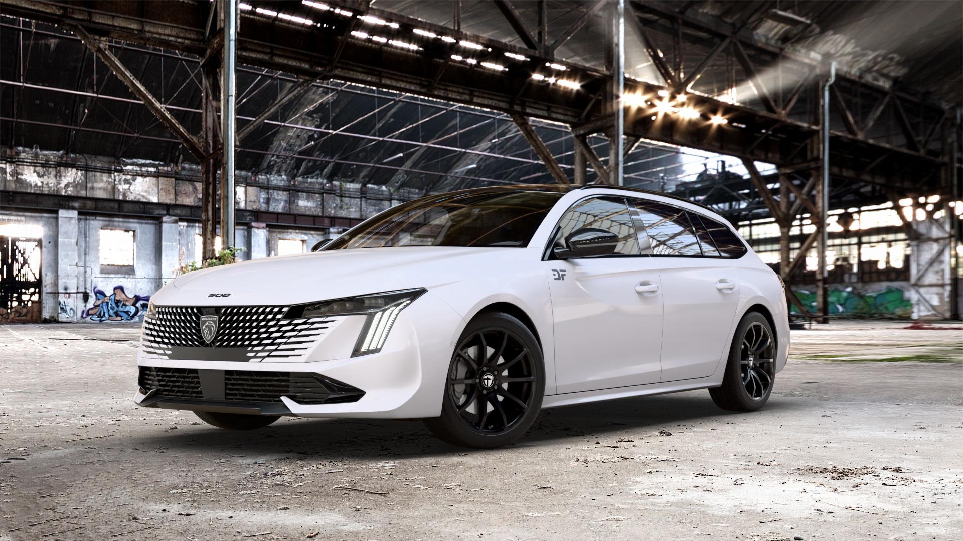 TOMASON TN1 black painted Felge mit Reifen schwarz in 18Zoll Winterfelge Alufelge auf weissem Peugeot 508 Typ F SW Facelift ⬇️ mit 15mm Tieferlegung ⬇️ Old Industrial Hall_max_5300mm_2024 Frontansicht_1