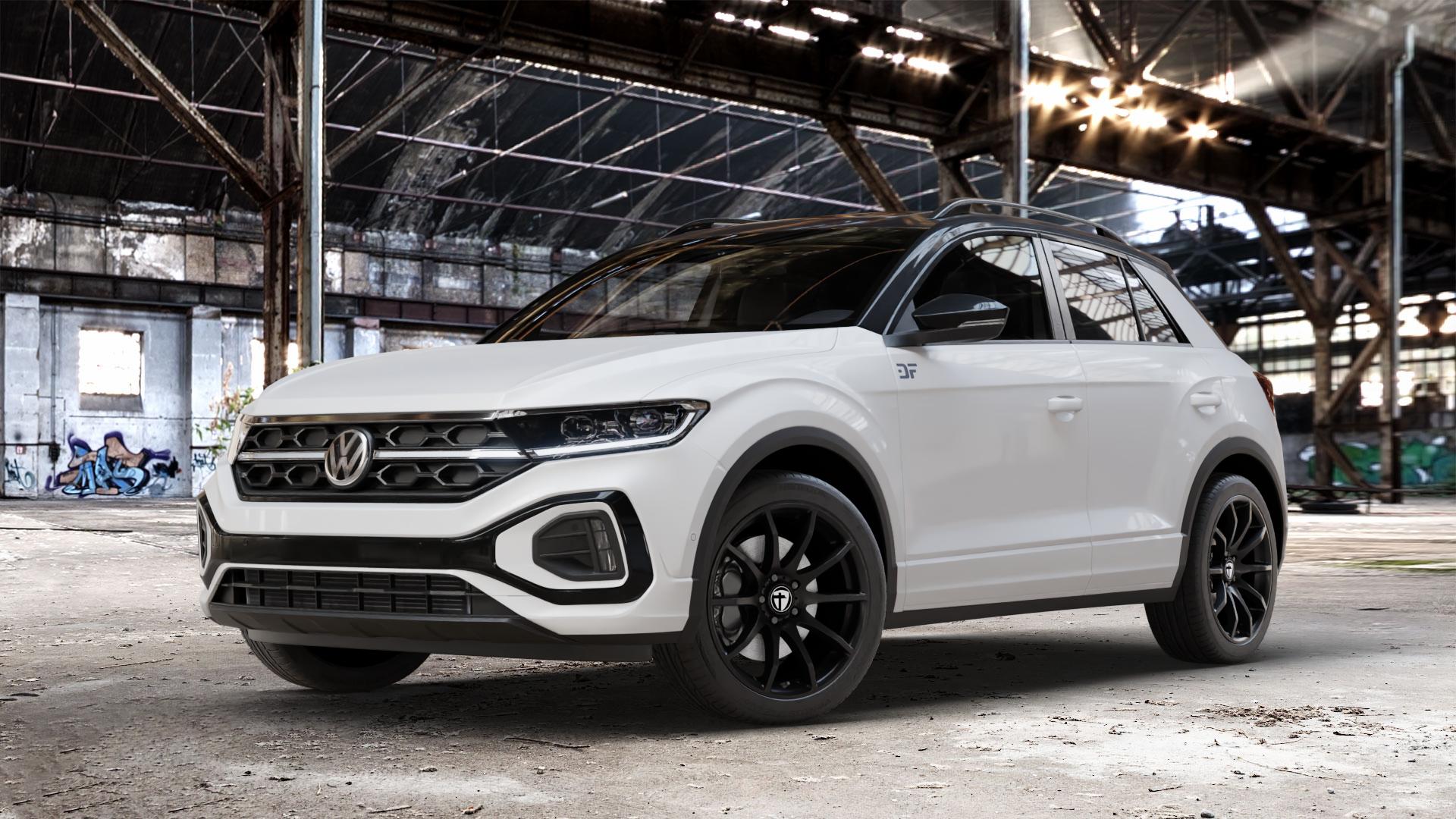 TOMASON TN1 black painted Felge mit Reifen schwarz in 18Zoll Winterfelge Alufelge auf weissem Volkswagen (VW) T-Roc Facelift ⬇️ mit 15mm Tieferlegung ⬇️ Old Industrial Hall_max_4400mm_2024 Frontansicht_1