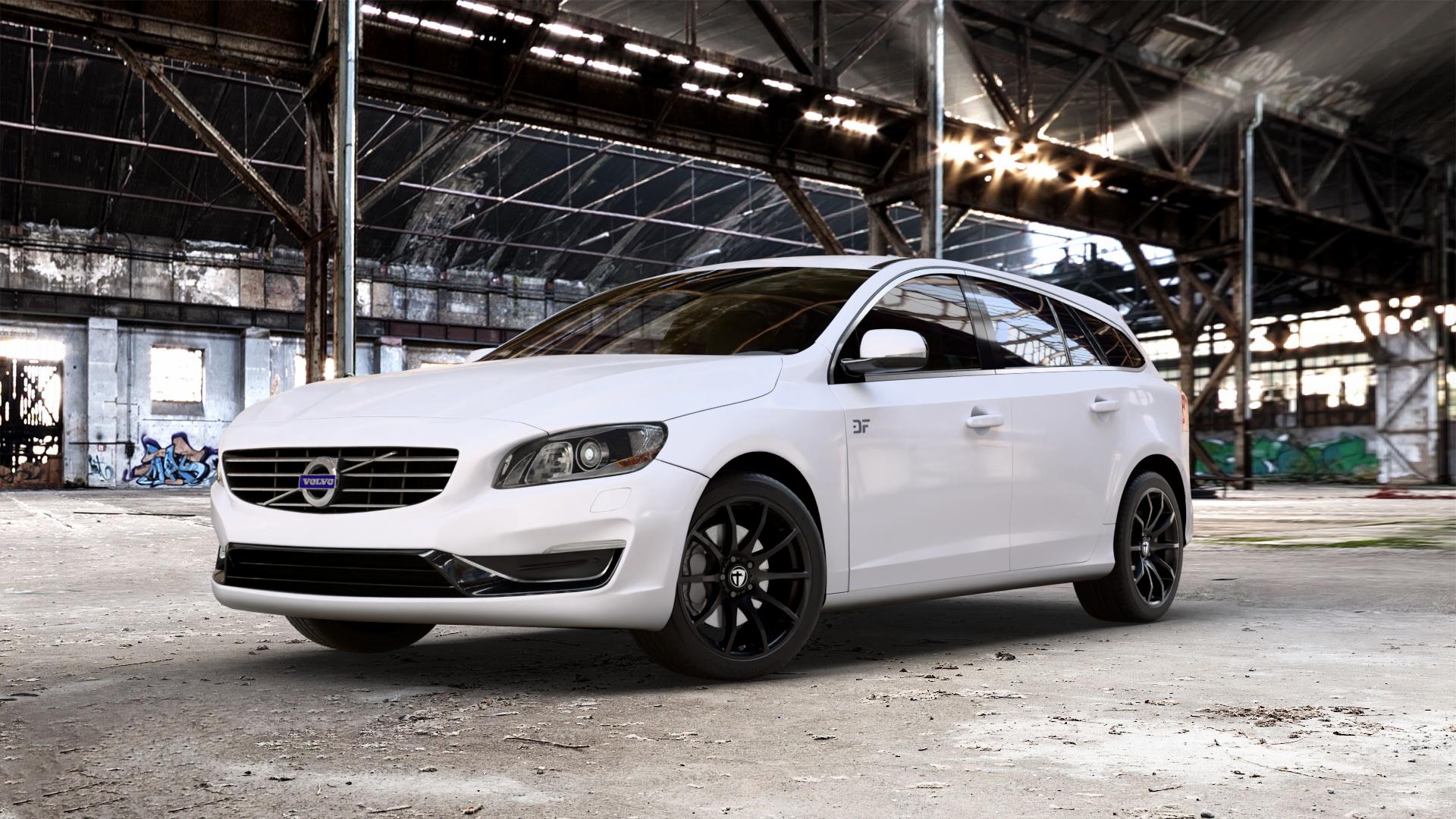TOMASON TN1 black painted Felge mit Reifen schwarz in 18Zoll Winterfelge Alufelge auf weissem Volvo V60 Typ G ⬇️ mit 15mm Tieferlegung ⬇️ Old Industrial Hall_max_5300mm_2024 Frontansicht_1