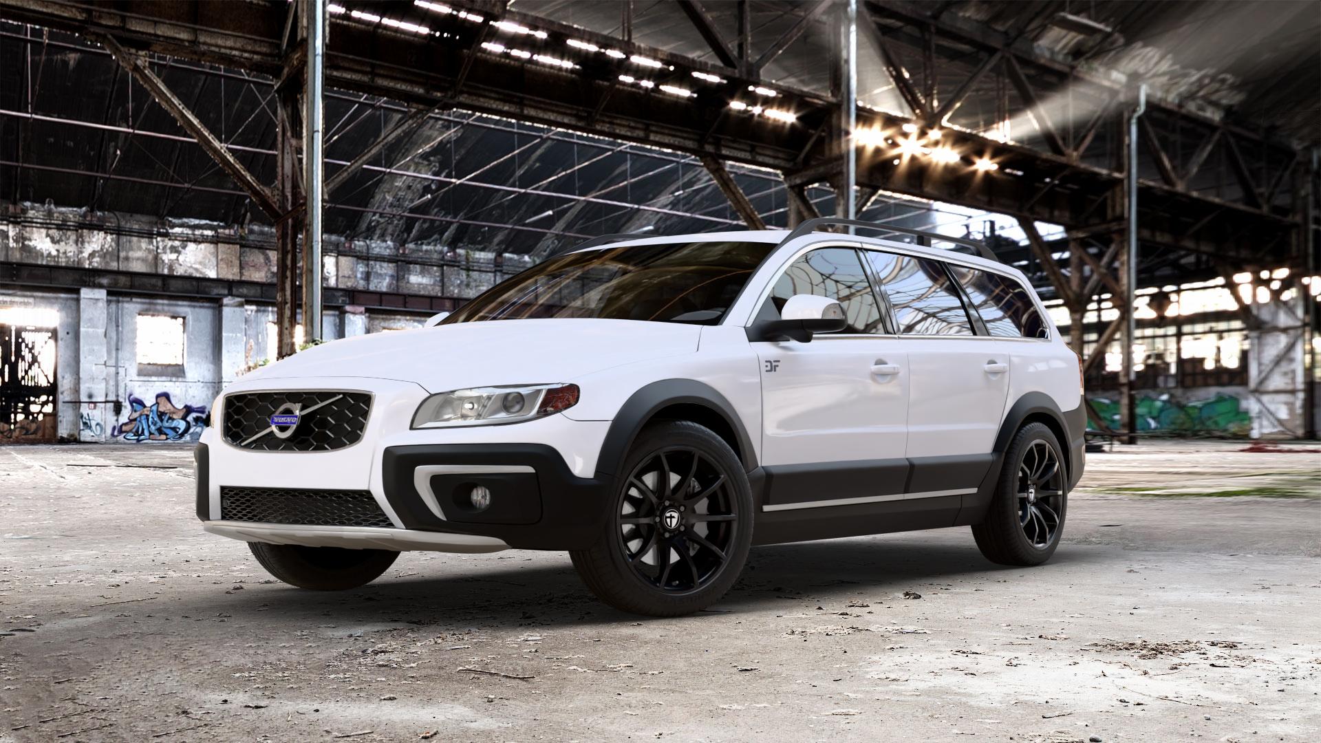 TOMASON TN1 black painted Felge mit Reifen schwarz in 18Zoll Winterfelge Alufelge auf weissem Volvo XC70 II Typ B ⬇️ mit 15mm Tieferlegung ⬇️ Old Industrial Hall_max_5300mm_2024 Frontansicht_1