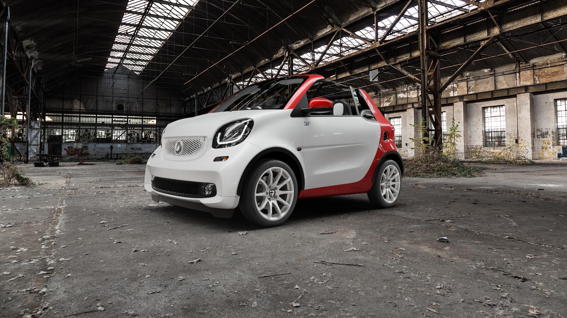 TOMASON TN1 bright silver Felge mit Reifen silber in 16Zoll Winterfelge Alufelge auf weissem Smart Fortwo Cabrio III (16-) (453) ⬇️ mit 15mm Tieferlegung ⬇️ Old Industrial Hall_max5000mm_2022 Frontansicht_1