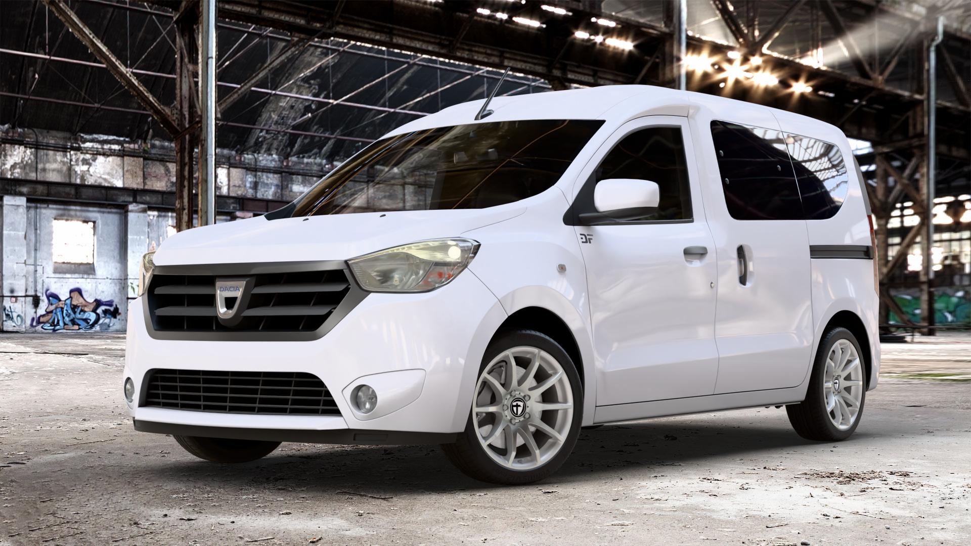 TOMASON TN1 bright silver Felge mit Reifen silber in 17Zoll Winterfelge Alufelge auf weissem Dacia Dokker Typ SD 1,2l 16V 115 85kW (116 PS) 1,5l dCi 75 55kW (75 90 66kW (90 1,6l MPI 85 61kW (83 LPG Facelift ⬇️ mit 15mm Tieferlegung ⬇️ Old Industrial Hall_max_4400mm_2024 Frontansicht_1