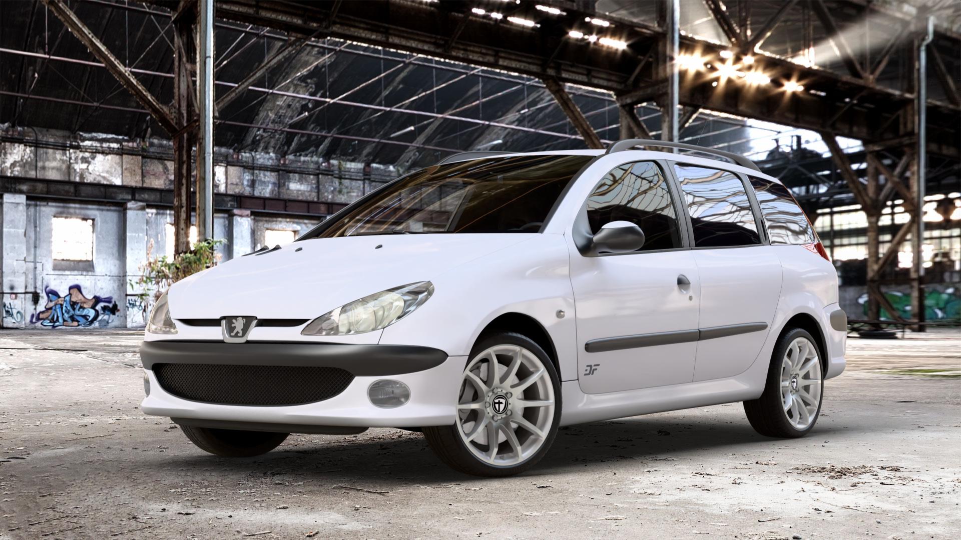 TOMASON TN1 bright silver Felge mit Reifen silber in 17Zoll Winterfelge Alufelge auf weissem Peugeot 206 SW 1,4l 55kW (75 PS) 65kW (88 1,6l 80kW (109 2,0l 100kW (136 HDi 66kW (90 50kW (68 1,1l 44kW (60 ⬇️ mit 15mm Tieferlegung ⬇️ Old Industrial Hall_max_4400mm_2024 Frontansicht_1