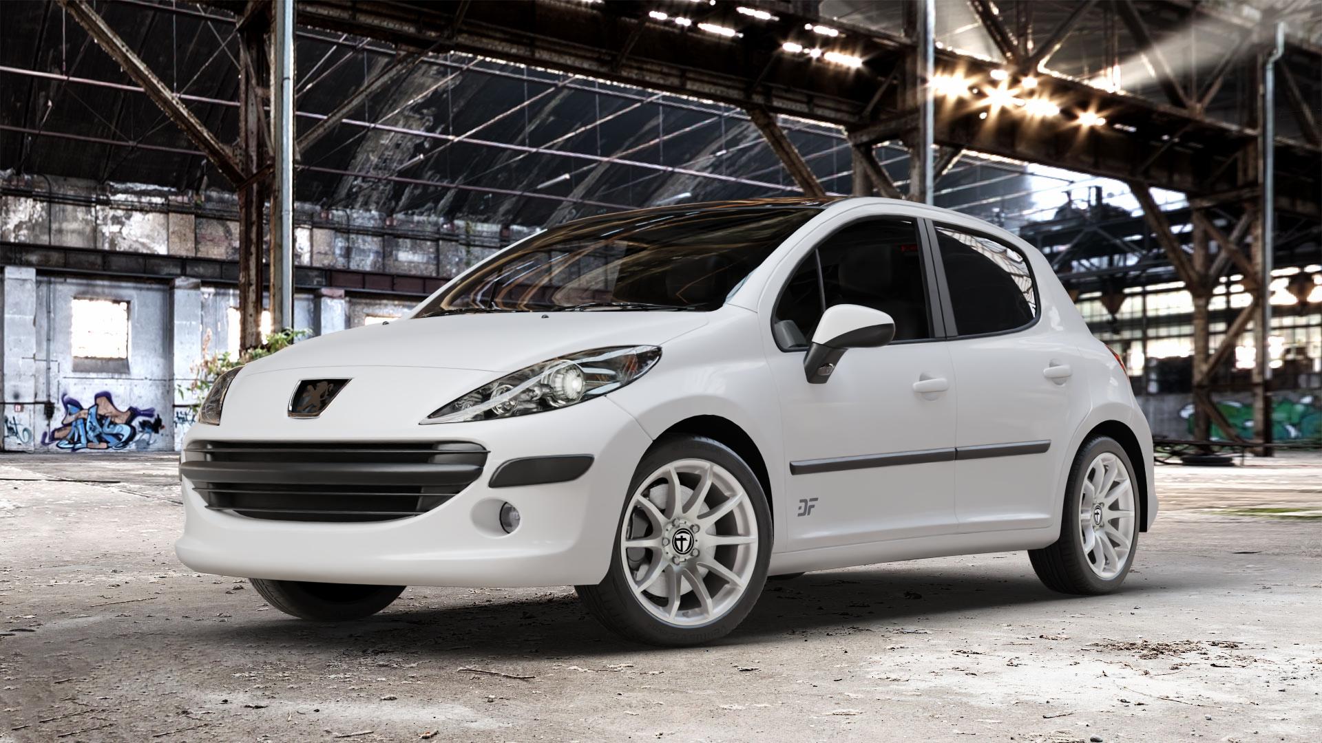 TOMASON TN1 bright silver Felge mit Reifen silber in 17Zoll Winterfelge Alufelge auf weissem Peugeot 207 SW Facelift ⬇️ mit 15mm Tieferlegung ⬇️ Old Industrial Hall_max_4400mm_2024 Frontansicht_1