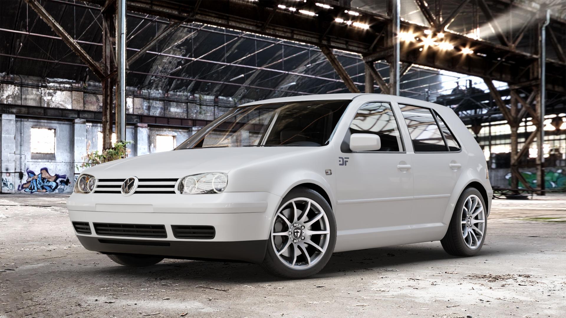 TOMASON TN1 bright silver Felge mit Reifen silber in 17Zoll Winterfelge Alufelge auf weissem Volkswagen (VW) Golf 4 Cabrio Variant ⬇️ mit 15mm Tieferlegung ⬇️ Old Industrial Hall_max_4400mm_2024 Frontansicht_1