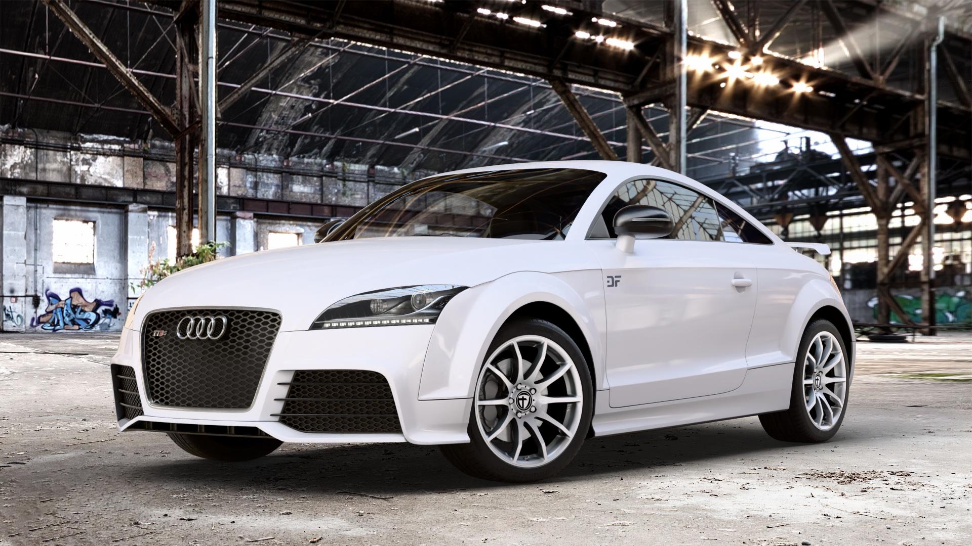 TOMASON TN1 bright silver Felge mit Reifen silber in 18Zoll Winterfelge Alufelge auf weissem Audi TT II Typ 8J (Coupé) 2,5l RS quattro 250kW (340 PS) 265kW (360 ⬇️ mit 15mm Tieferlegung ⬇️ Old Industrial Hall_max_4400mm_2024 Frontansicht_1