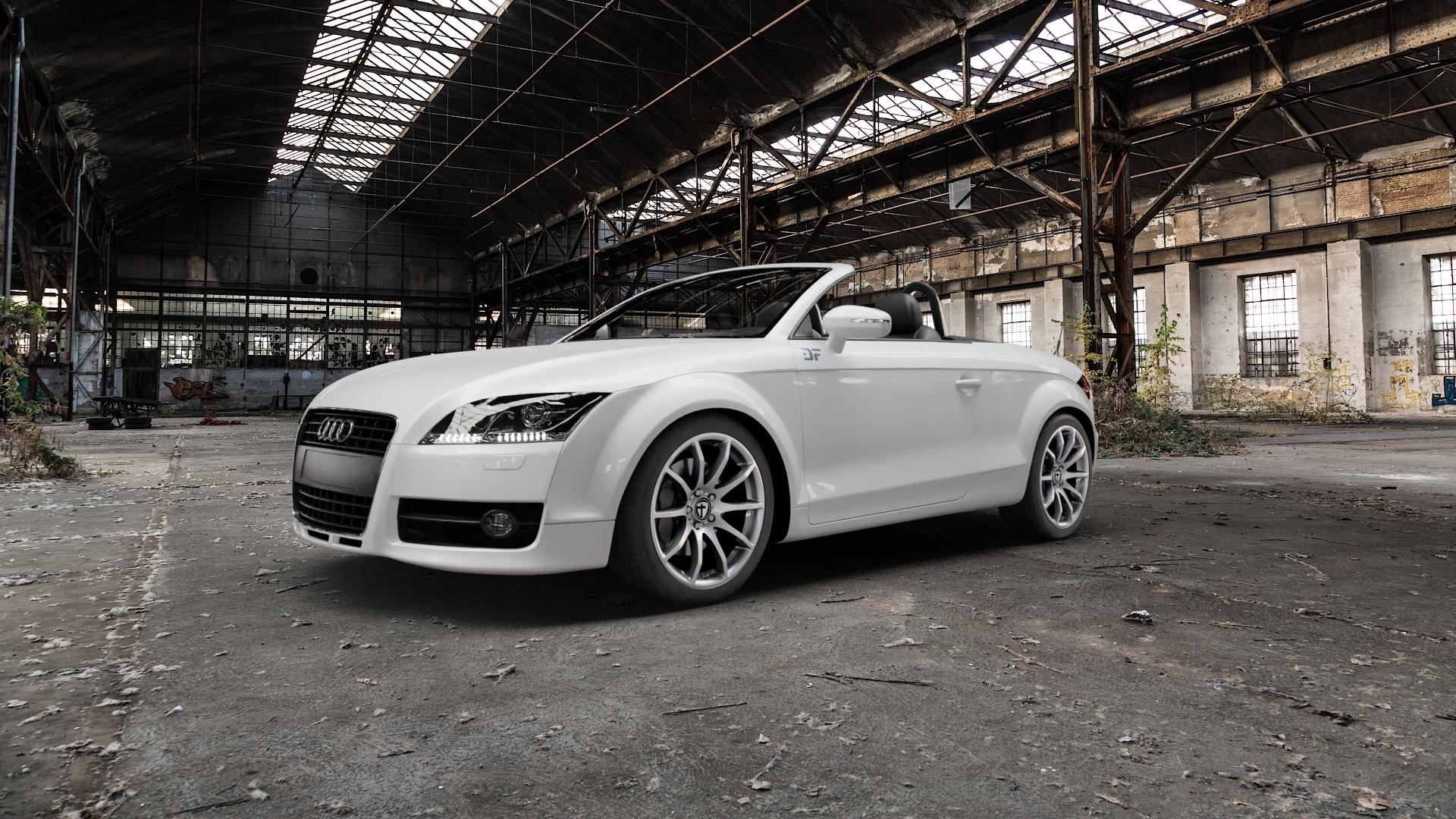 TOMASON TN1 bright silver Felge mit Reifen silber in 18Zoll Winterfelge Alufelge auf weissem Audi TT II Typ 8J (Roadster) ⬇️ mit 15mm Tieferlegung ⬇️ Old Industrial Hall_max5000mm_2022 Frontansicht_1