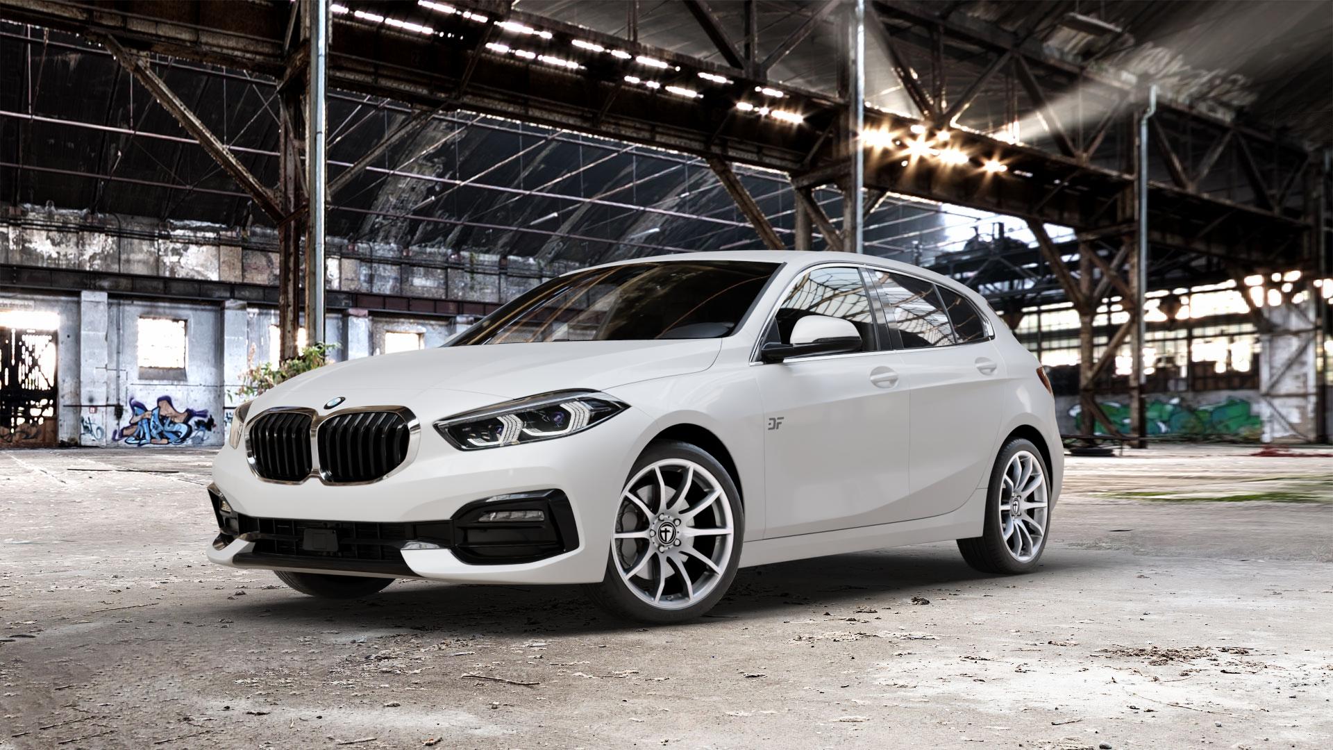 TOMASON TN1 bright silver Felge mit Reifen silber in 18Zoll Winterfelge Alufelge auf weissem BMW 1 M135i xDrive Typ F40 2,0l 225kW (306 PS) 116d 1,5l 85kW (116 118d 110kW (150 100kW (136 118i 103kW (140 120d 140kW (190 116i 80kW (109 120i 131kW (178 128t ⬇️ mit 15mm Tieferlegung ⬇️ Old Industrial Hall_max_5300mm_2024 Frontansicht_1