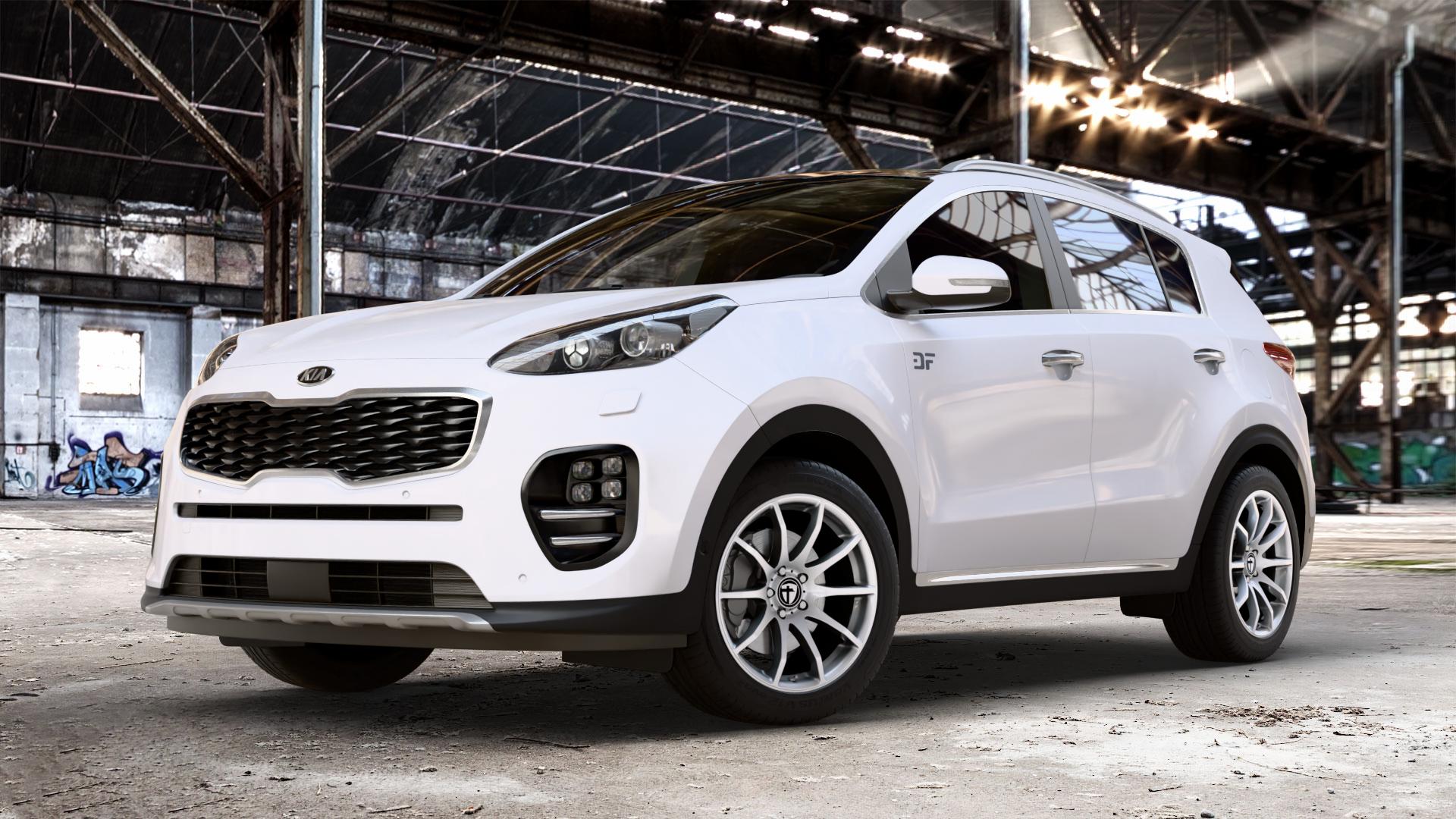 TOMASON TN1 bright silver Felge mit Reifen silber in 18Zoll Winterfelge Alufelge auf weissem Kia Sportage IV Typ QL QLE ⬇️ mit 15mm Tieferlegung ⬇️ Old Industrial Hall_max_4400mm_2024 Frontansicht_1