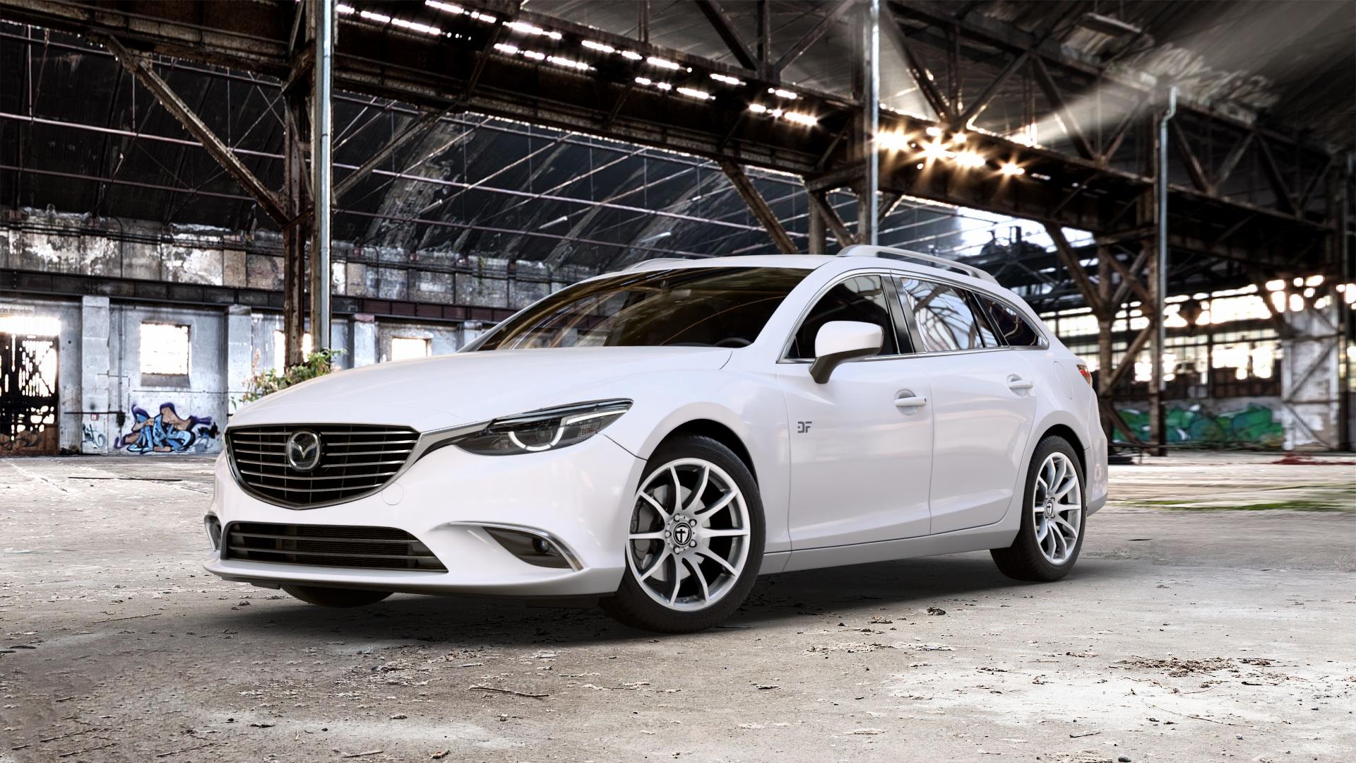 TOMASON TN1 bright silver Felge mit Reifen silber in 18Zoll Winterfelge Alufelge auf weissem Mazda 6 III (12-15) Sport Kombi (GJ/GH) (15-18) (GH) Facelift (18-) (GJ) ⬇️ mit 15mm Tieferlegung ⬇️ Old Industrial Hall_max_5300mm_2024 Frontansicht_1