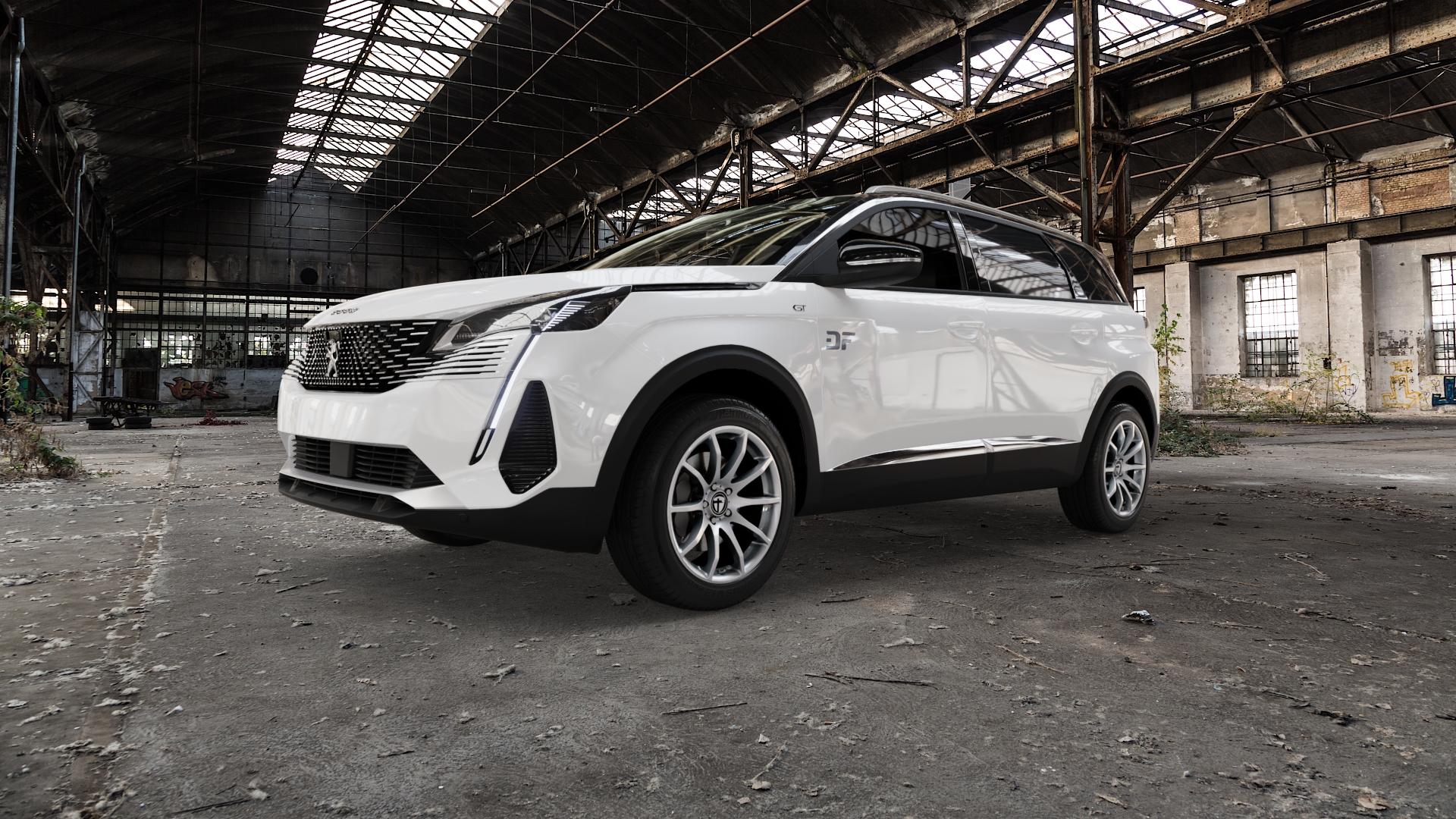 TOMASON TN1 bright silver Felge mit Reifen silber in 18Zoll Winterfelge Alufelge auf weissem Peugeot 5008 II Typ M Facelift ⬇️ mit 15mm Tieferlegung ⬇️ Old Industrial Hall_max5000mm_2022 Frontansicht_1