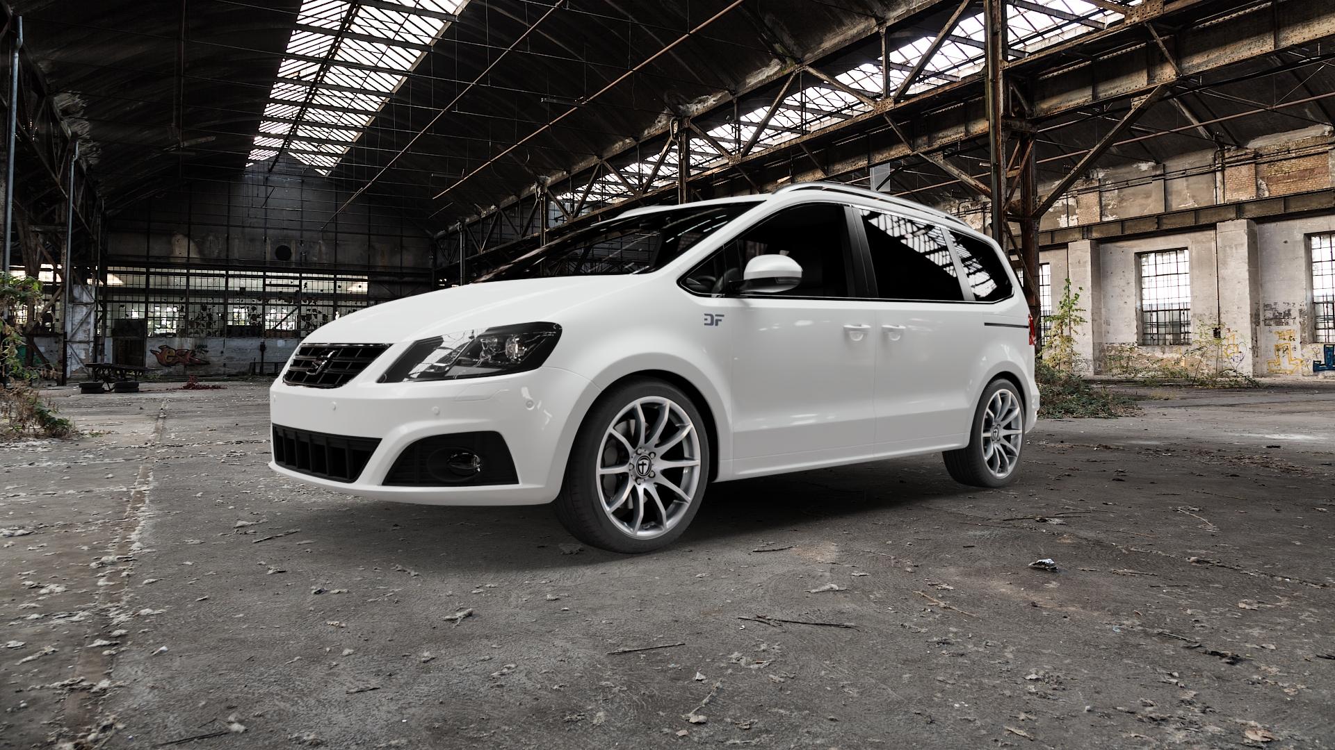 TOMASON TN1 bright silver Felge mit Reifen silber in 18Zoll Winterfelge Alufelge auf weissem Seat Alhambra II Typ 7N Facelift ⬇️ mit 15mm Tieferlegung ⬇️ Old Industrial Hall_max5000mm_2022 Frontansicht_1