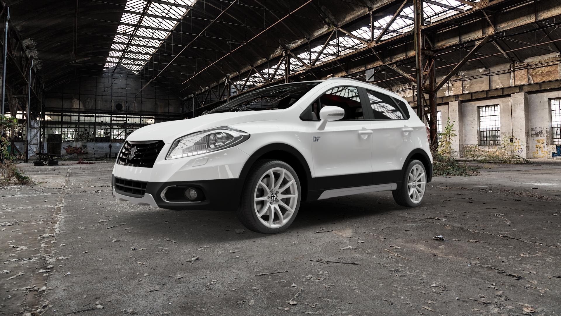 TOMASON TN1 bright silver Felge mit Reifen silber in 18Zoll Winterfelge Alufelge auf weissem Suzuki SX4 S-Cross Typ JY Facelift ⬇️ mit 15mm Tieferlegung ⬇️ Old Industrial Hall_max5000mm_2022 Frontansicht_1